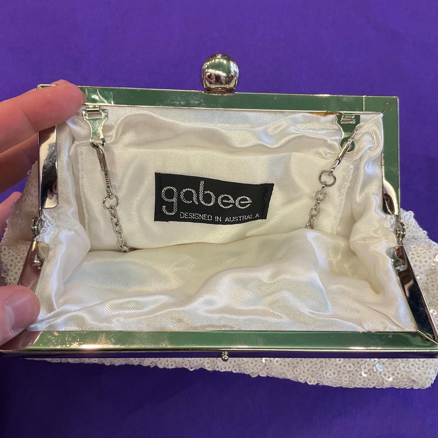 Vintage GABEE ( Australia) White sequinned Evening Bag, Clutch or Short Strap, vintage Wedding