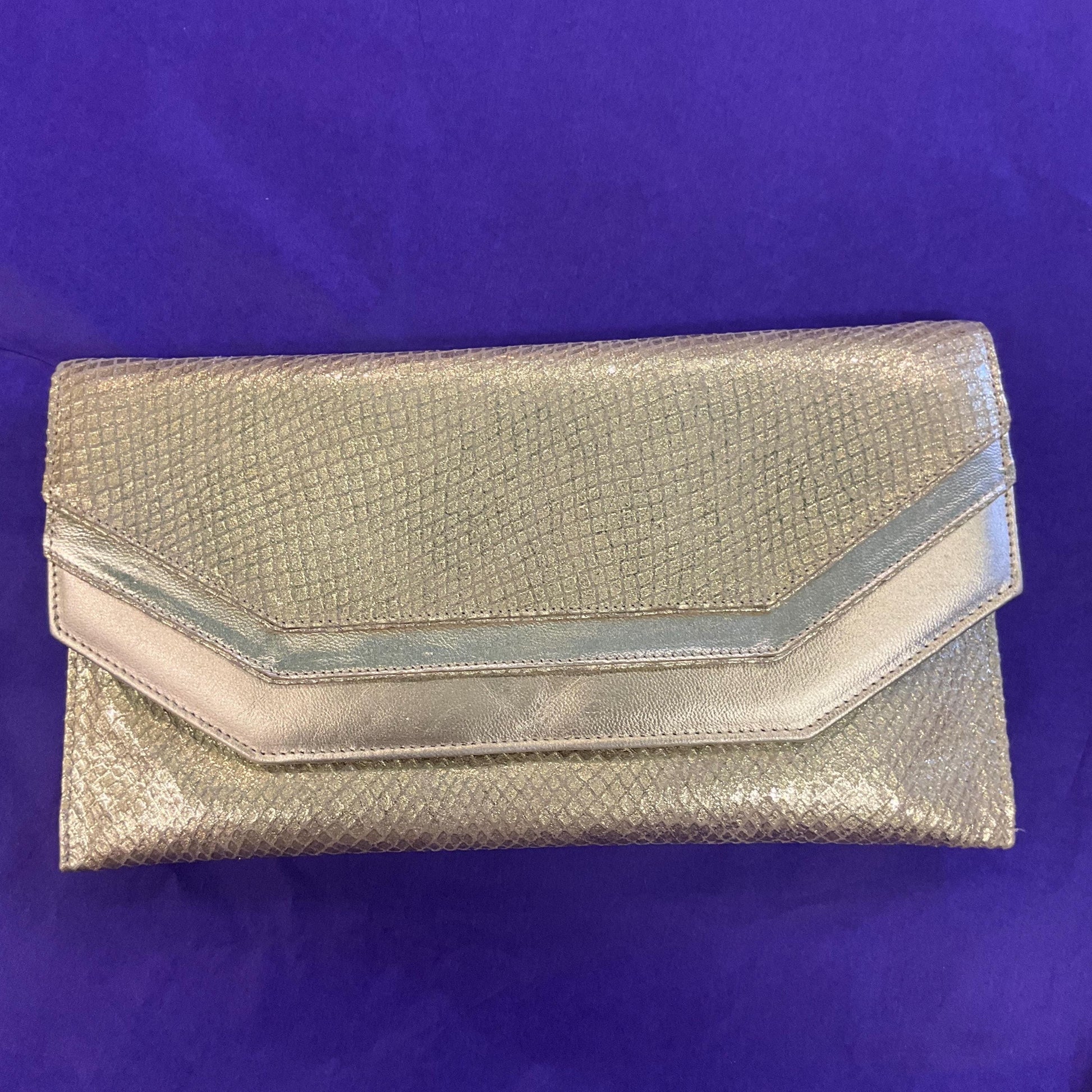 Vintage 1970s/80s Italian Gold Faux Leather Clutch Bag by SABRINA CHIC