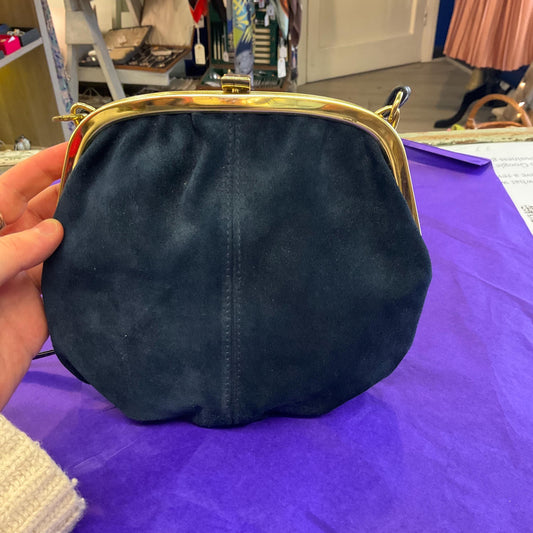 Vintage 1960s/70s Blue Genuine Suede Shoulder Bag with Gold Tone Frame
