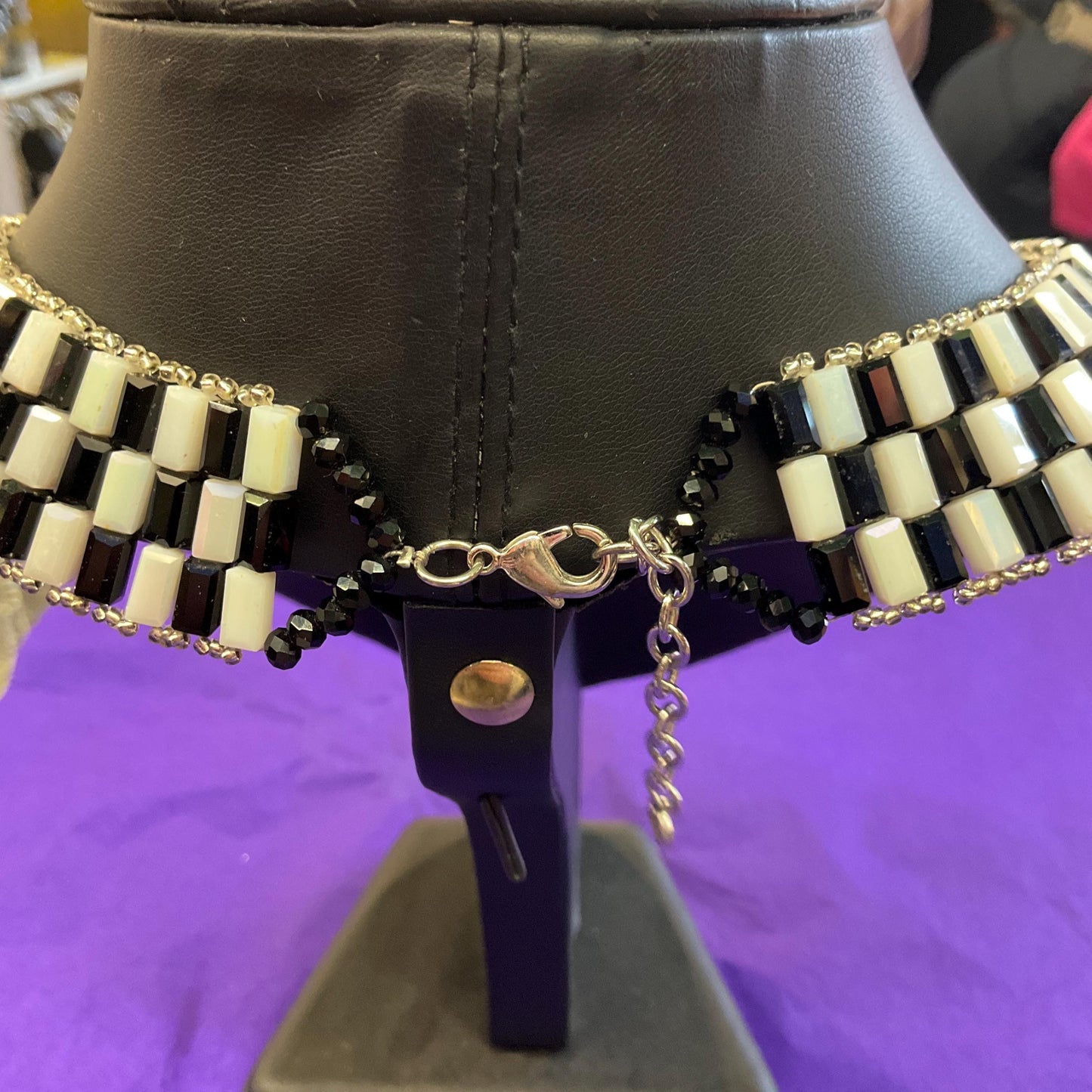 Vintage Butler and Wilson Art Deco Style Monotone Aurora Borealis and Black Crystal Statement Collar Necklace