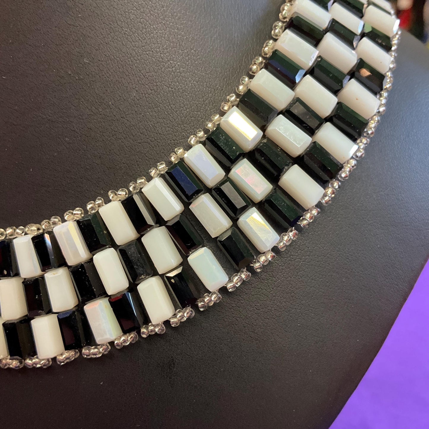 Vintage Butler and Wilson Art Deco Style Monotone Aurora Borealis and Black Crystal Statement Collar Necklace