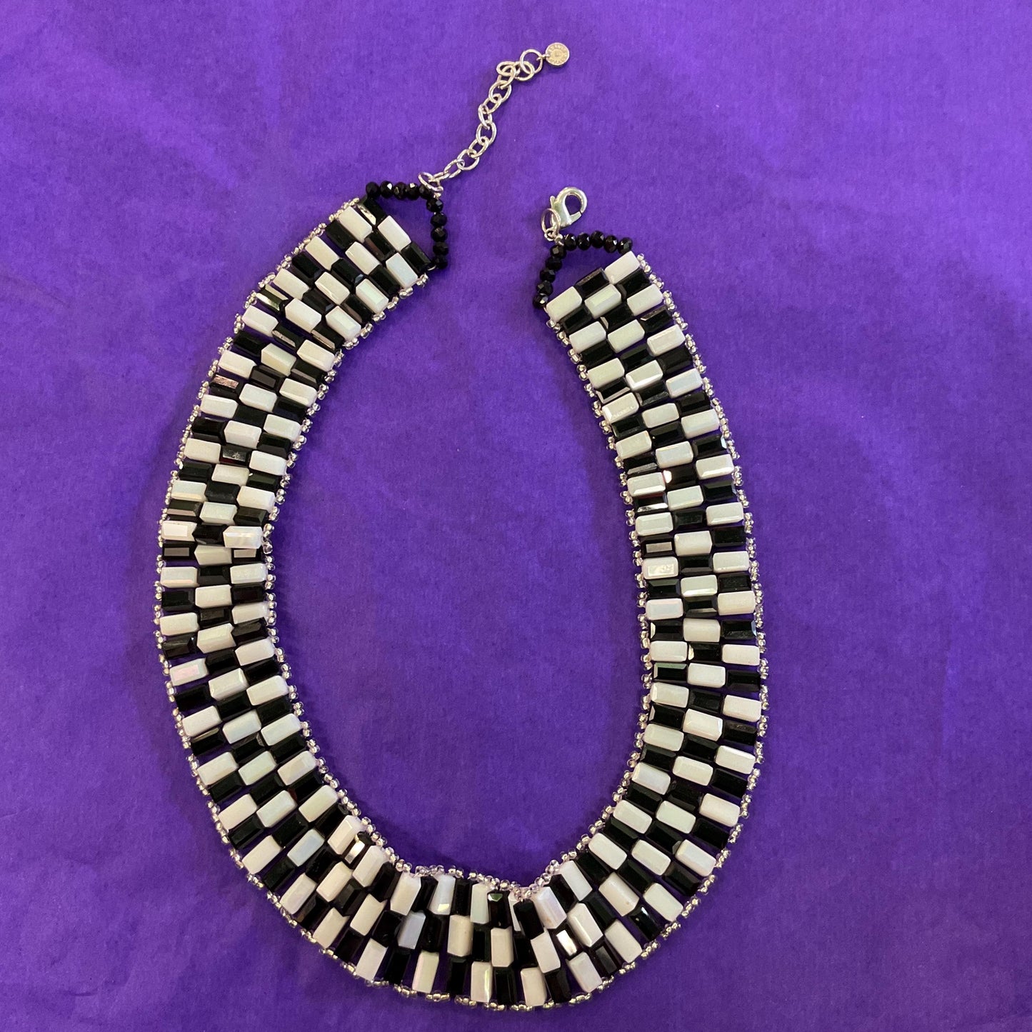Vintage Butler and Wilson Art Deco Style Monotone Aurora Borealis and Black Crystal Statement Collar Necklace