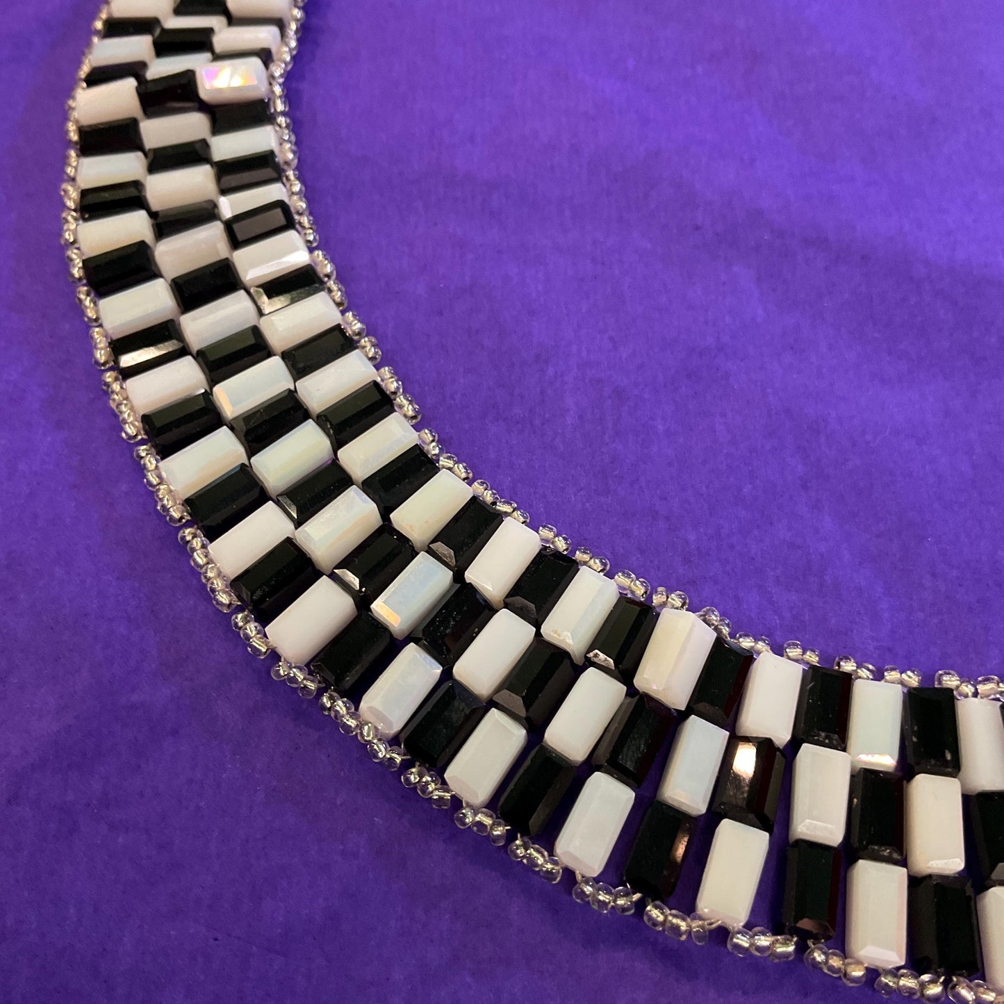 Vintage Butler and Wilson Art Deco Style Monotone Aurora Borealis and Black Crystal Statement Collar Necklace