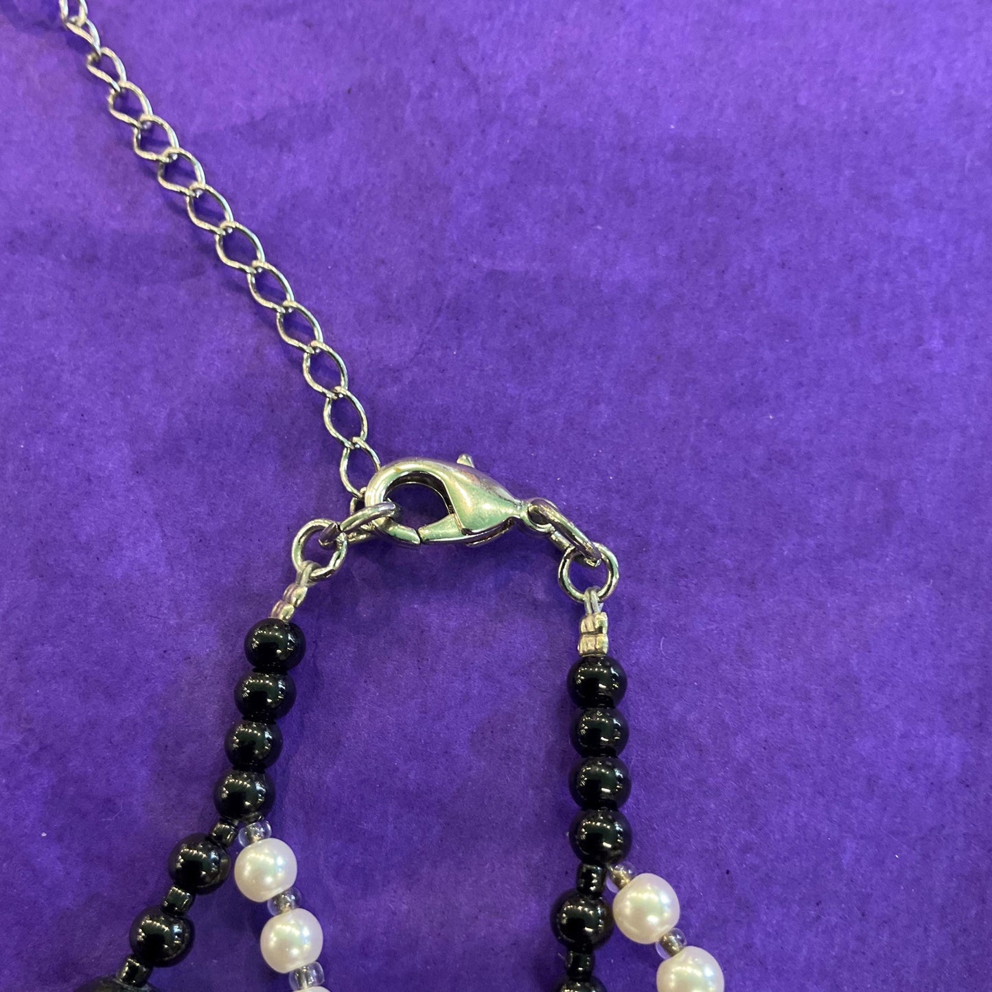 Vintage Butler and Wilson Black, White and Silver Asymetric Statement Beaded Necklace, Faux Pearls and Crystal Encrusted Beads