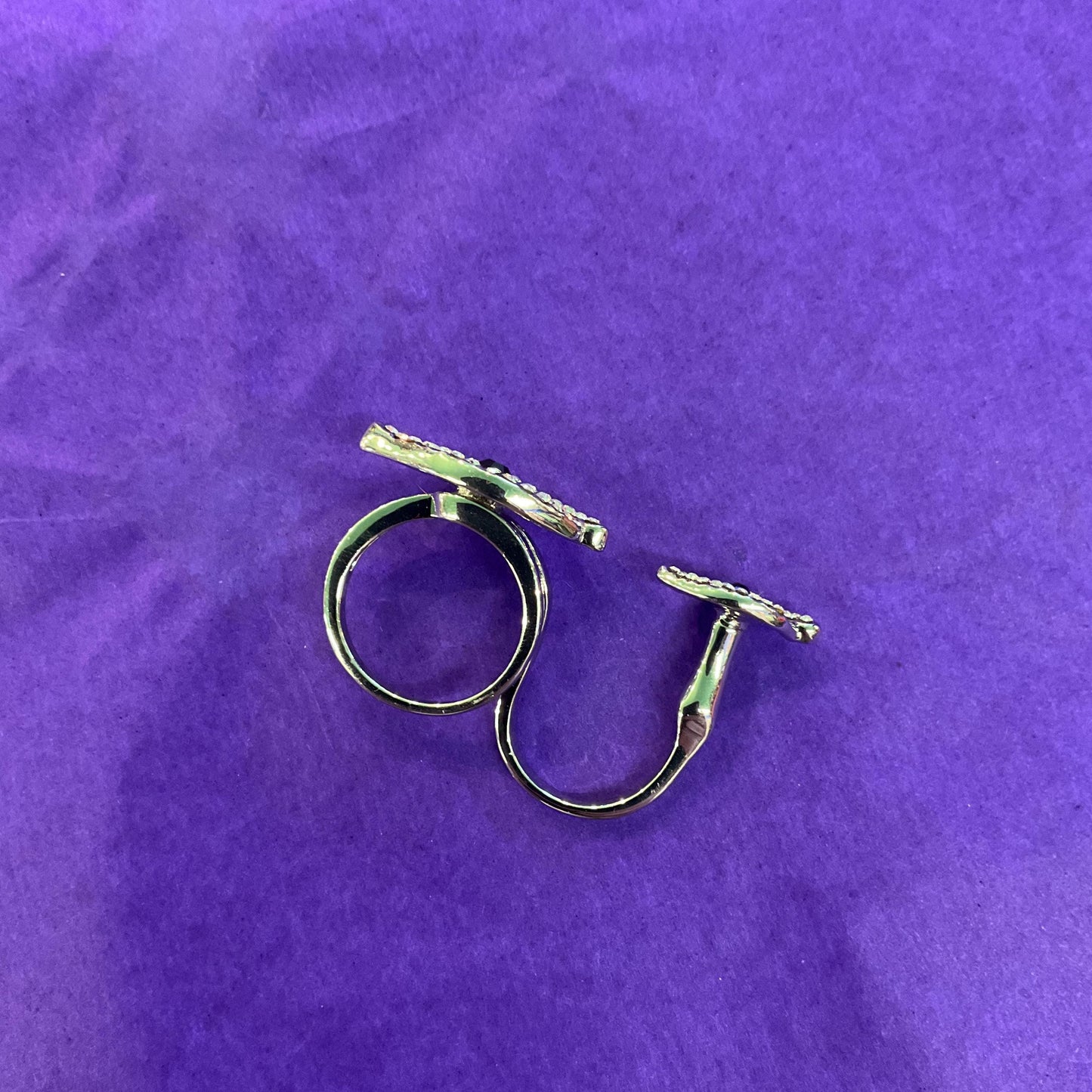Vintage Butler and Wilson Crystal Eye Double Adjustable Ring, Silver , Blue Borealis and Black Crystal, From Size UK R, US 8.75
