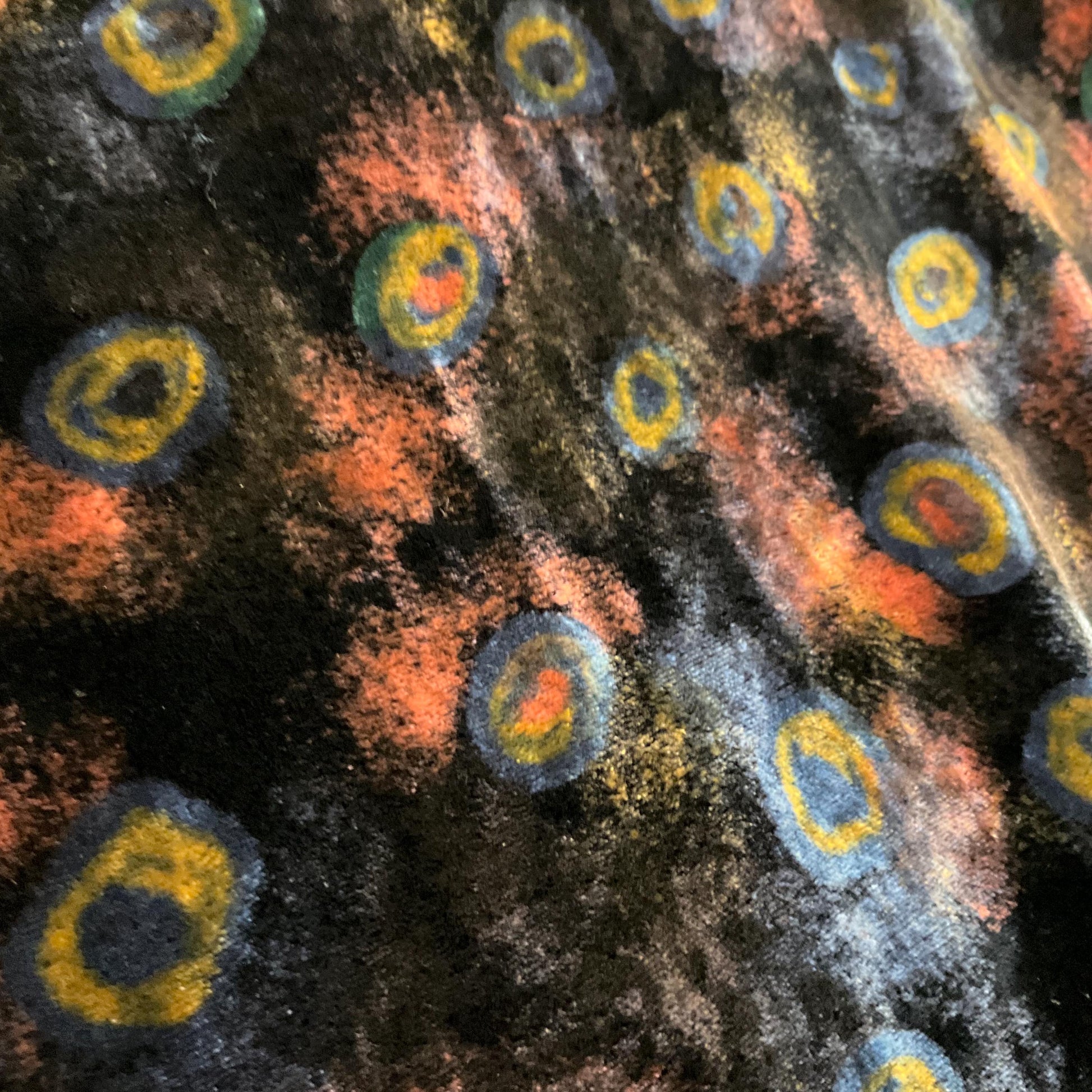 Vintage Liberty Large Silk Velvet Rectangular Shawl/ Evening Wrap, Double Sided with Peacock Feathers and Florals
