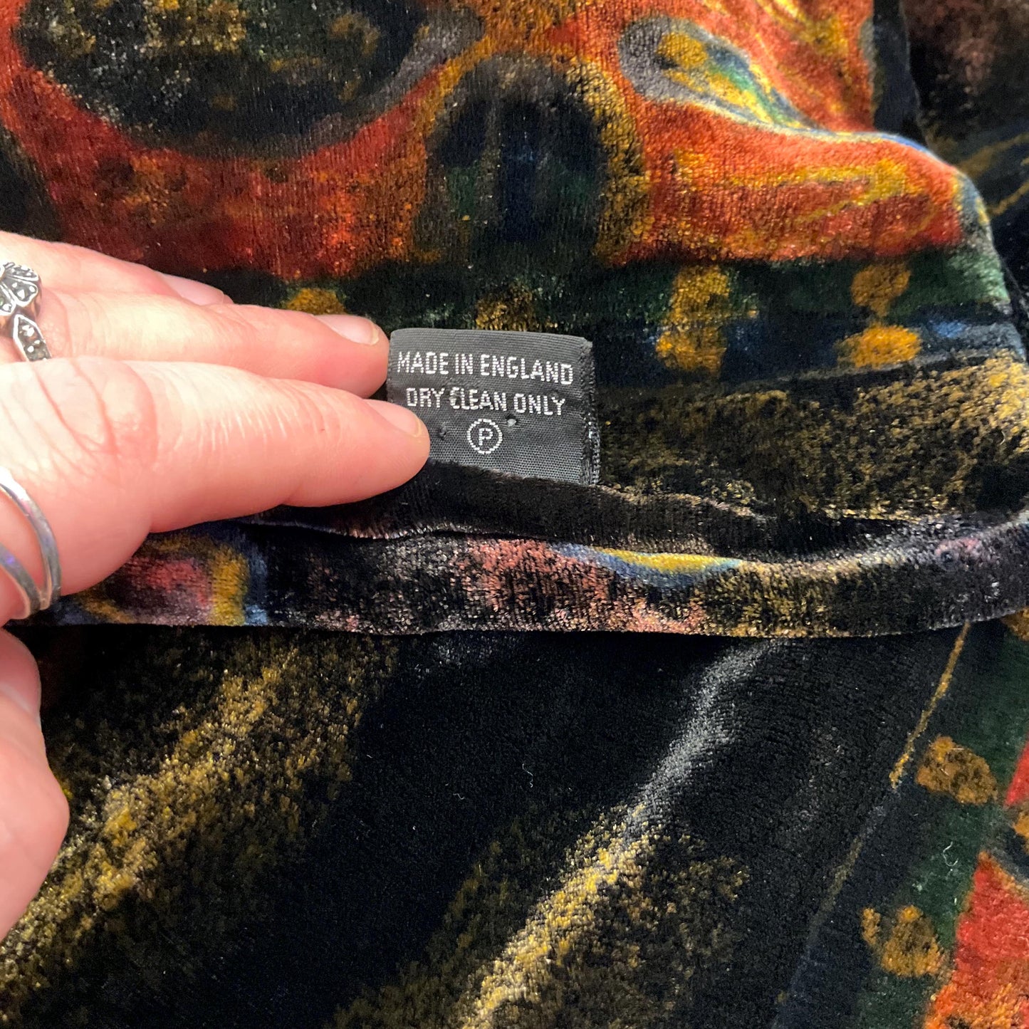 Vintage Liberty Large Silk Velvet Rectangular Shawl/ Evening Wrap, Double Sided with Peacock Feathers and Florals