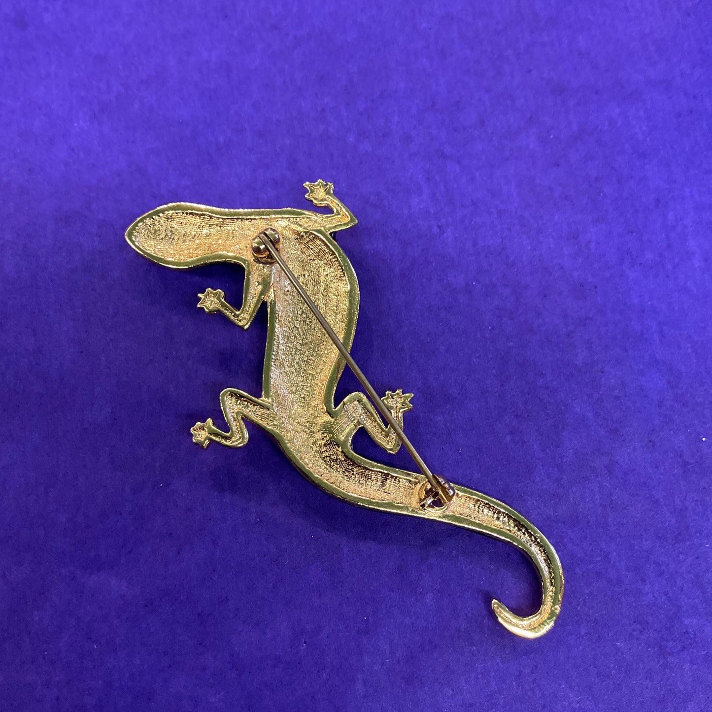 Vintage Trio of Gecko Brooches , Gold Tone with Silver Crystals and Black Enamel, Brooch Cluster