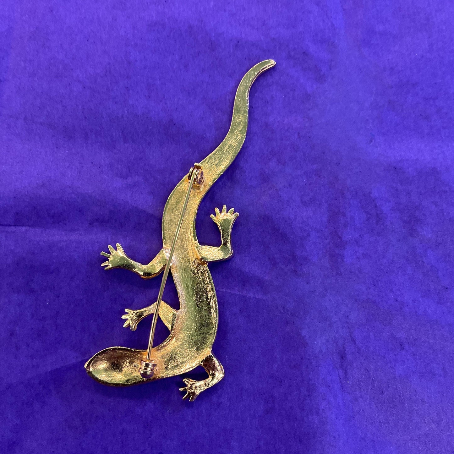 Vintage Trio of Gecko Brooches , Gold Tone with Silver Crystals and Black Enamel, Brooch Cluster