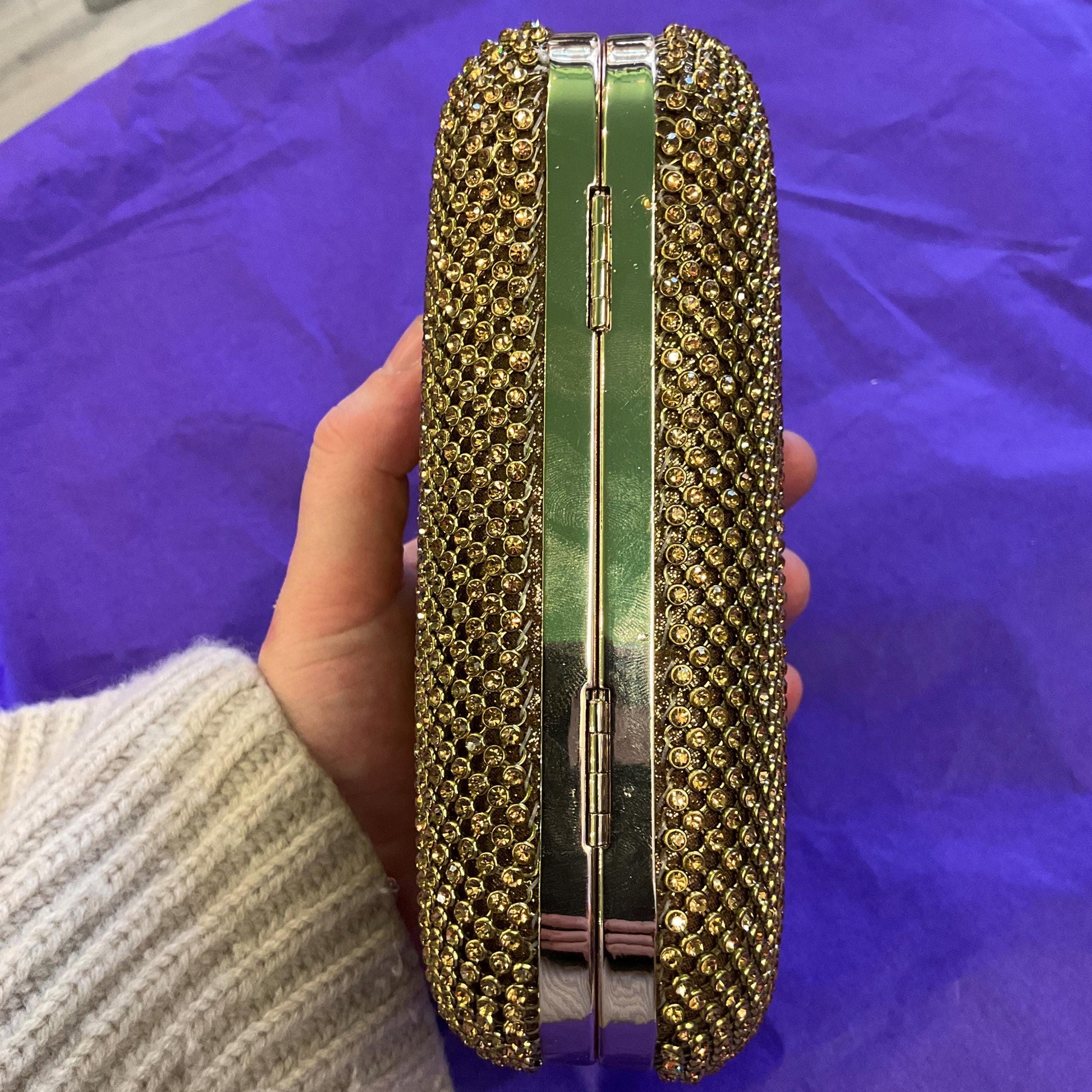 Vintage SHEHERAZAD Gold Crustal Clutch or Shoulder Bag with Ornate Floral Rollover catch