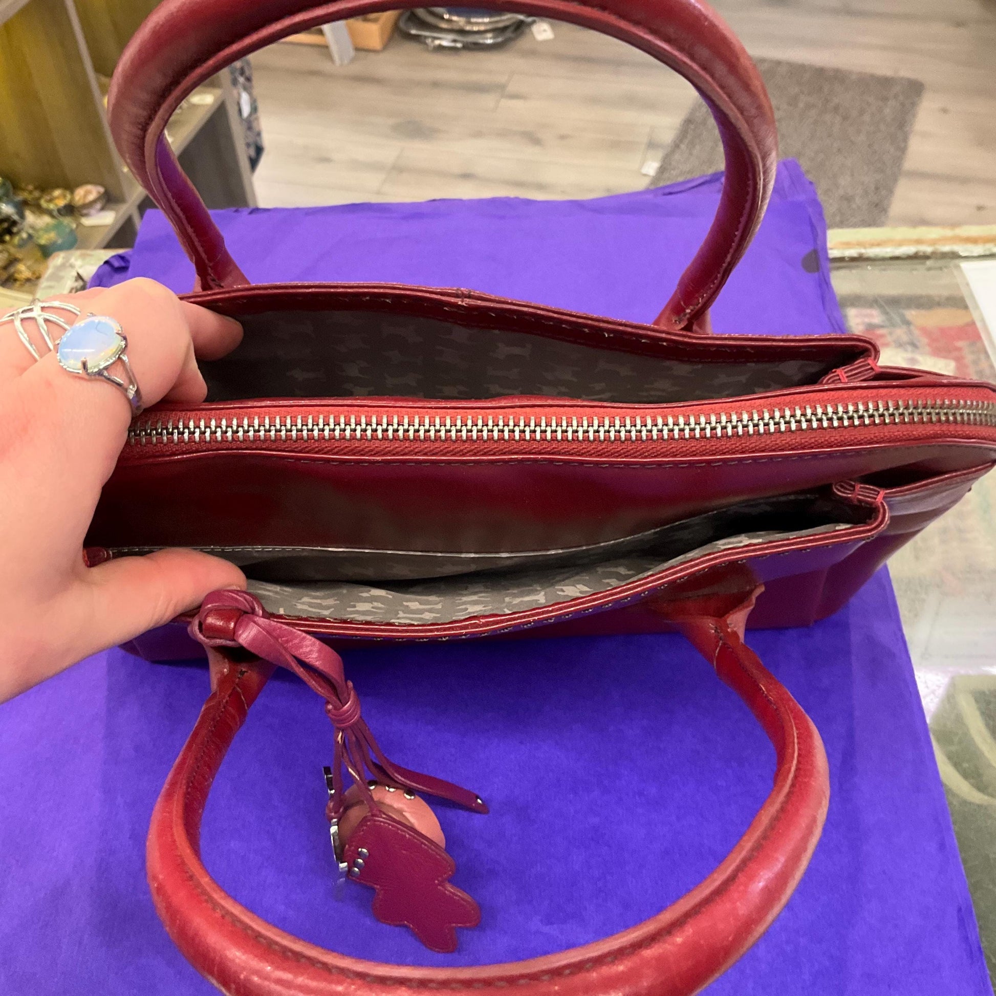Vintage RADLEY Retro Style Red ‘Aldgate’ Leather Top Handled Bag with bag charm, rarely used