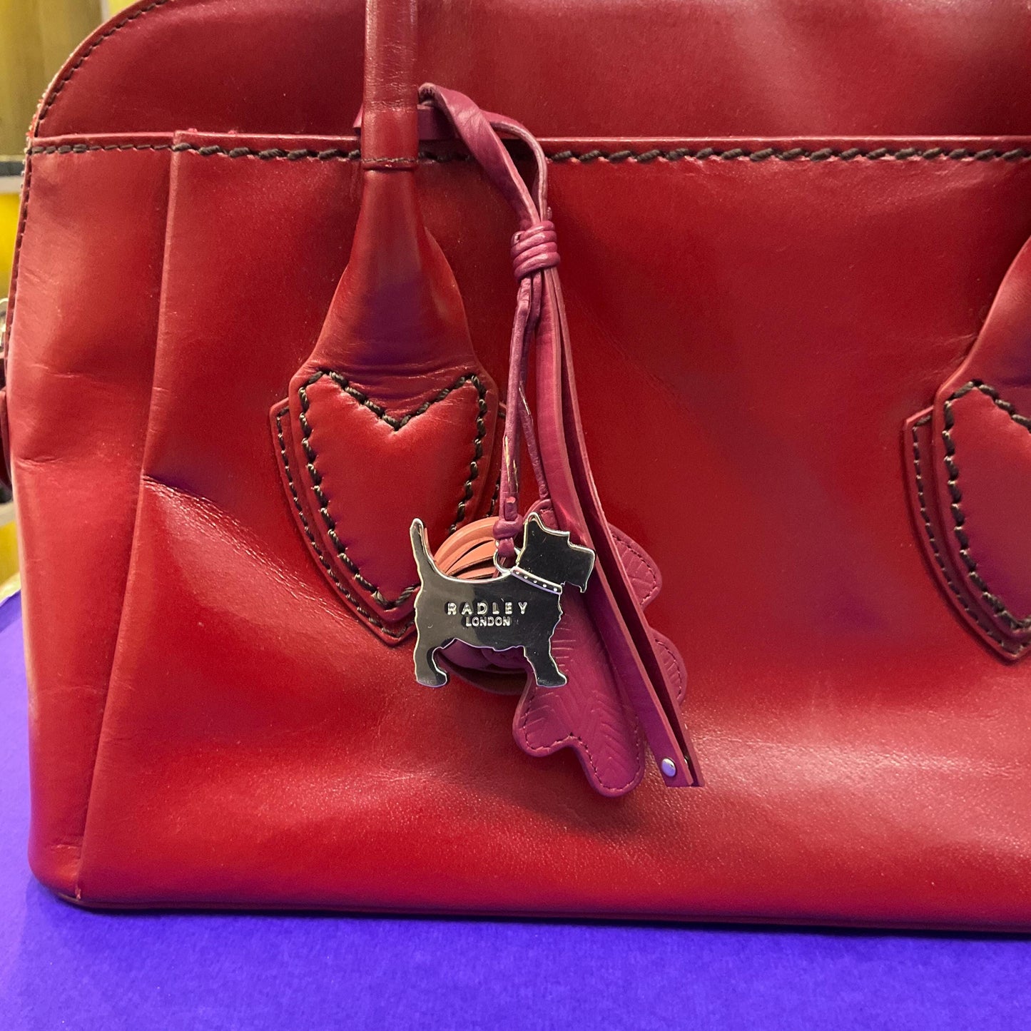 Vintage RADLEY Retro Style Red ‘Aldgate’ Leather Top Handled Bag with bag charm, rarely used