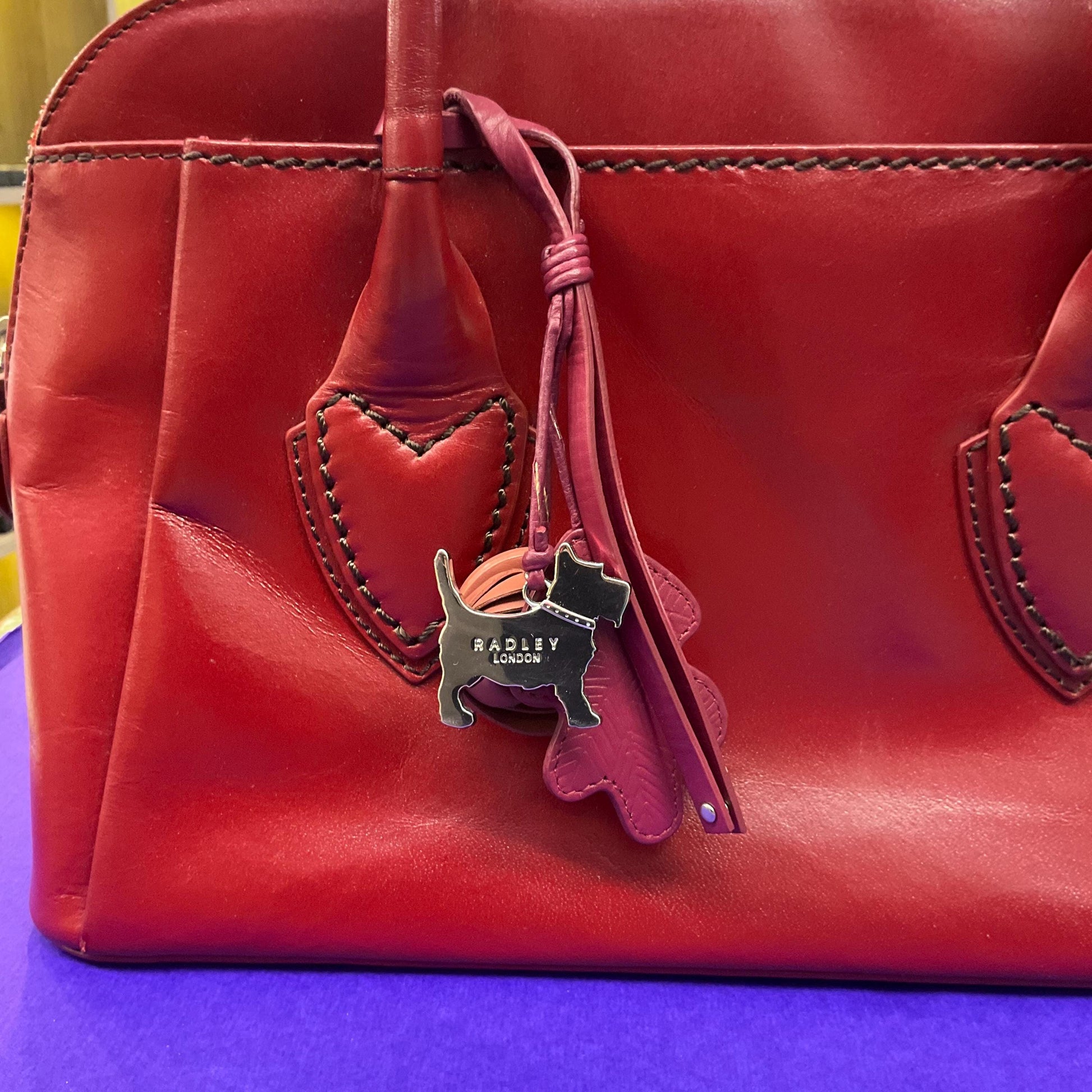 Vintage RADLEY Retro Style Red ‘Aldgate’ Leather Top Handled Bag with bag charm, rarely used