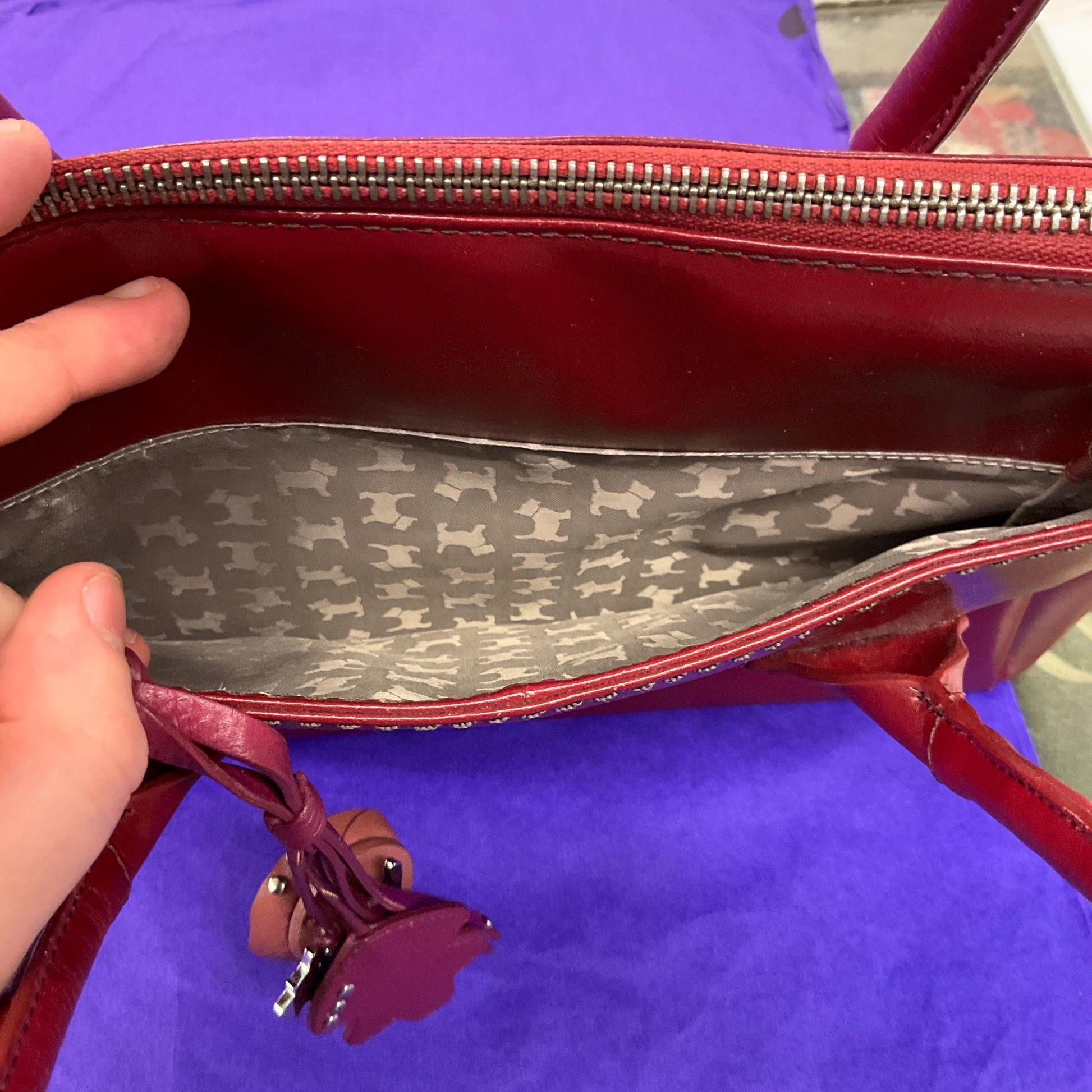 Vintage RADLEY Retro Style Red ‘Aldgate’ Leather Top Handled Bag with bag charm, rarely used