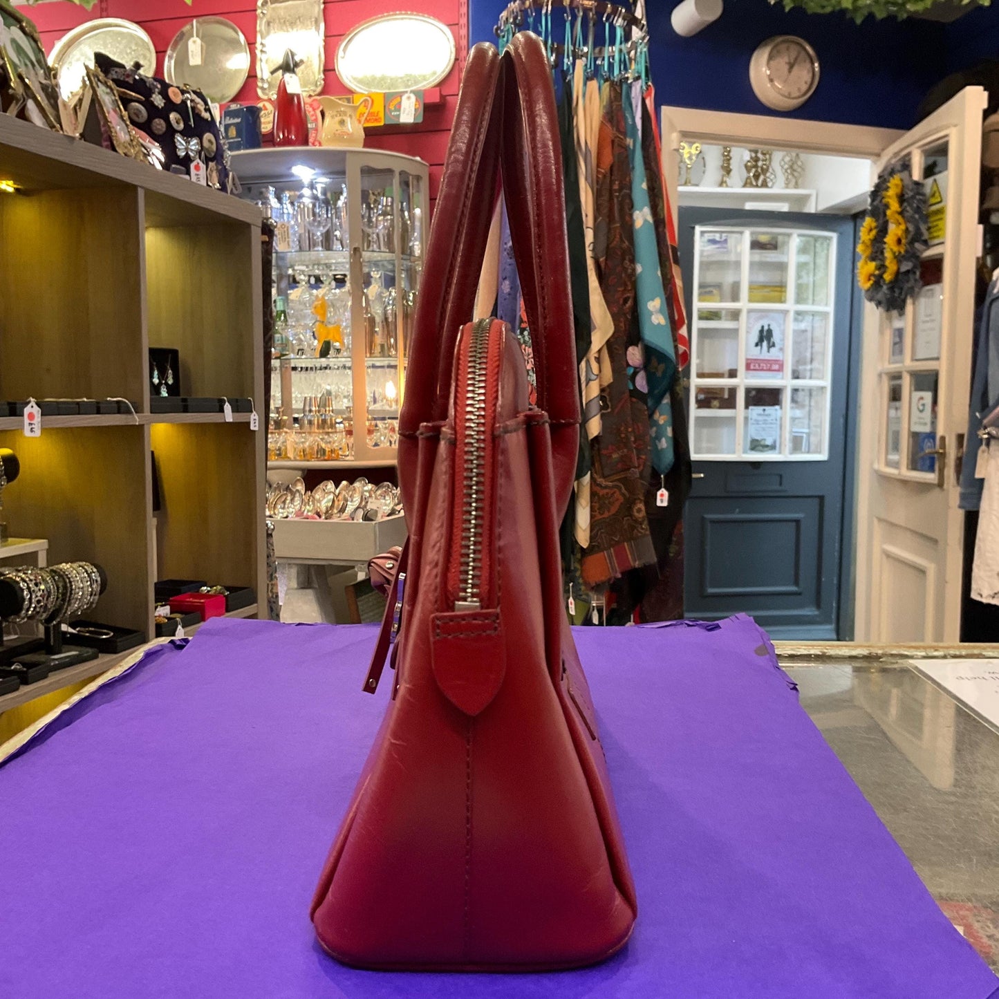 Vintage RADLEY Retro Style Red ‘Aldgate’ Leather Top Handled Bag with bag charm, rarely used
