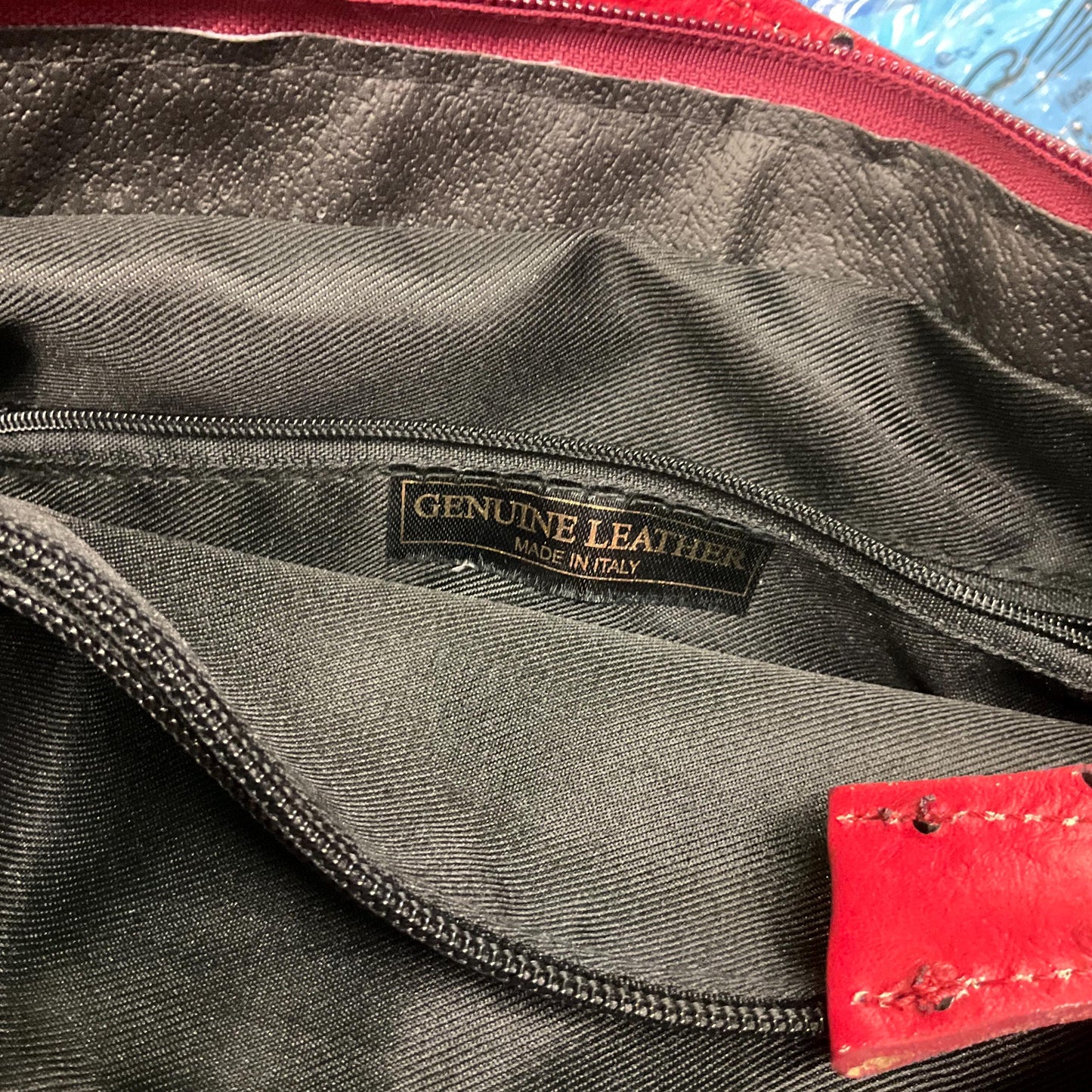 Vintage Italian Large Red and Black Leather Convertble Shoulder Bag or Backpack, Faux Ostrich Embossed Leather
