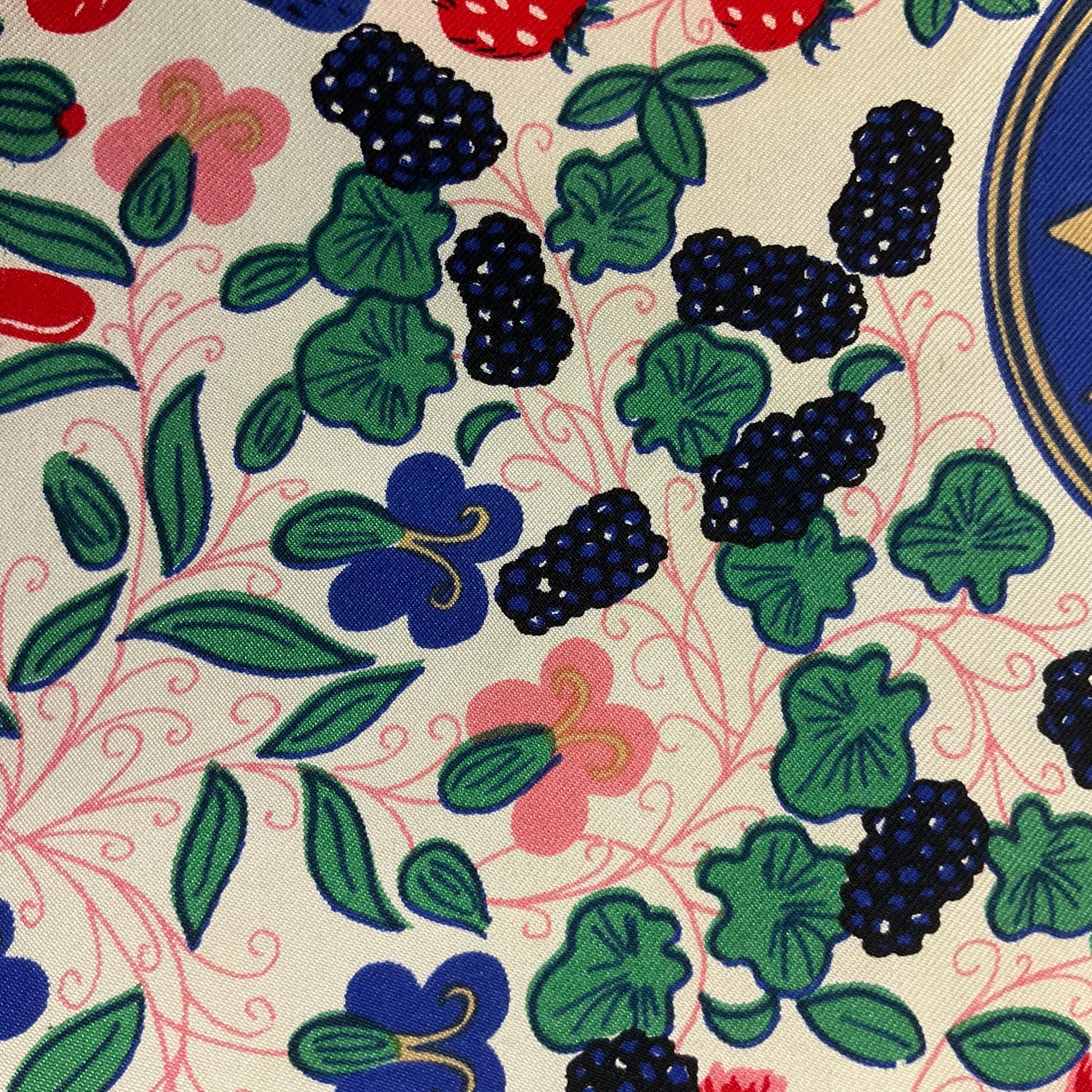 Vintage BECKFORD SILK Handprinted Large Heraldic Silk Scarf, Shades of Red, blue, gold and green onto a rich cream background