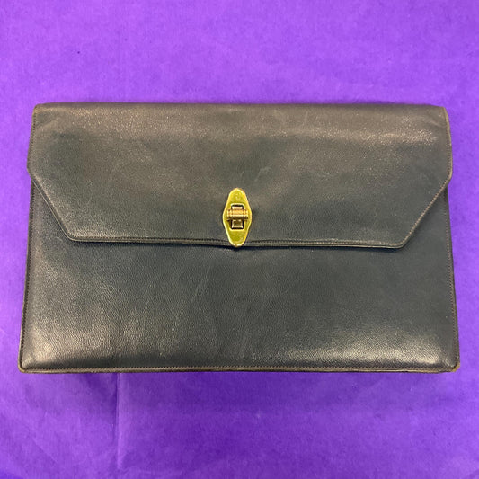 Vintage 1940s Blue Leather Clutch bag by DAVIS OF PICADILLY, Original vanity mirror and Coin Purse inside