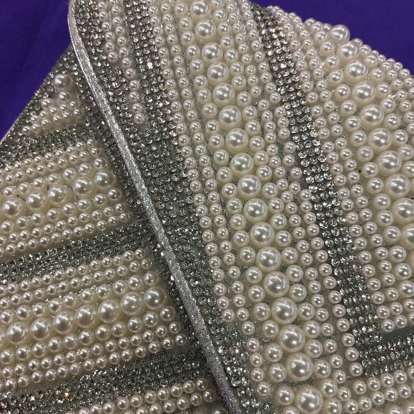 Vintage Silver Faux Leather, Crystal and Faux Pearl Clutch/ Shoulder Evening Bag