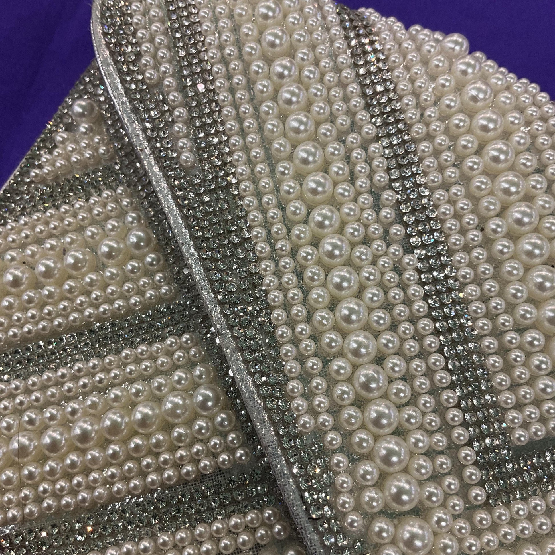 Vintage Silver Faux Leather, Crystal and Faux Pearl Clutch/ Shoulder Evening Bag