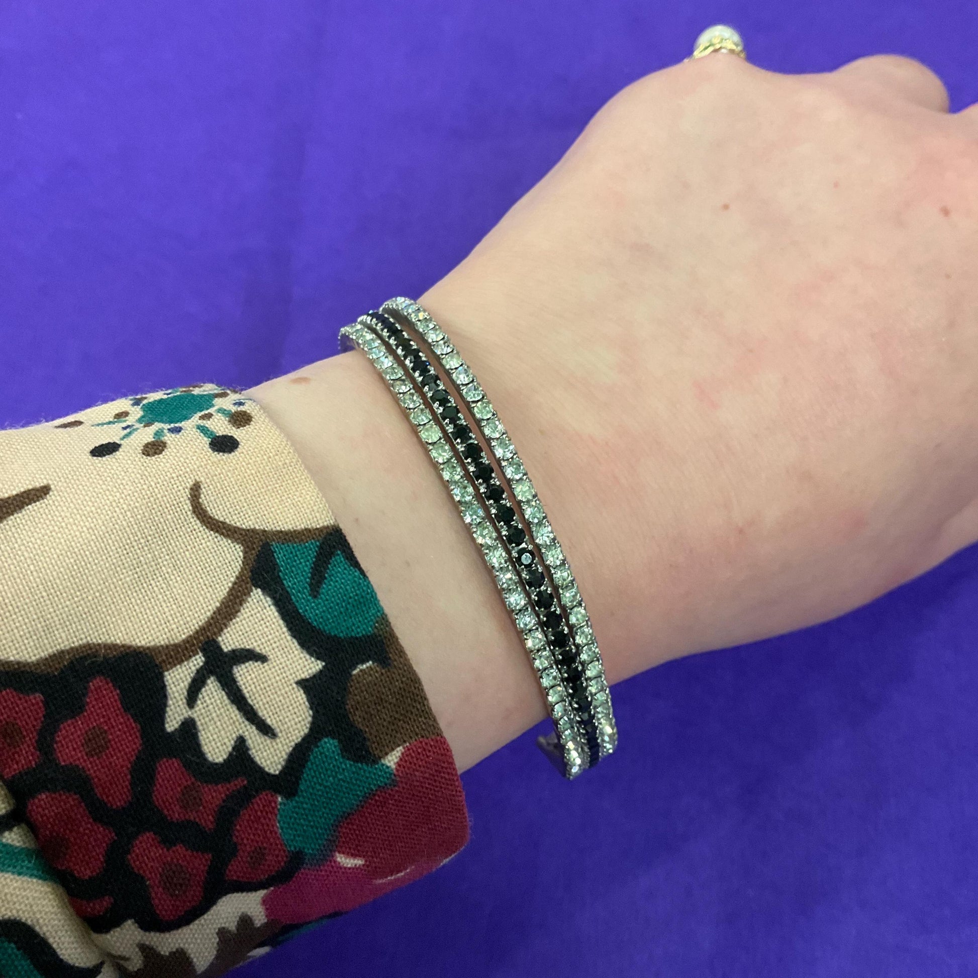 Vintage Butler and Wilson Silver and Black Crystal Art Deco Style Bangle