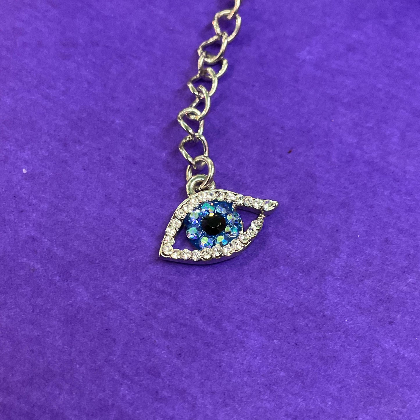 Vintage Butler and Wilson Crystal Eye Necklace, Silver Rhinestones with Blue Borealis and Black Crystals