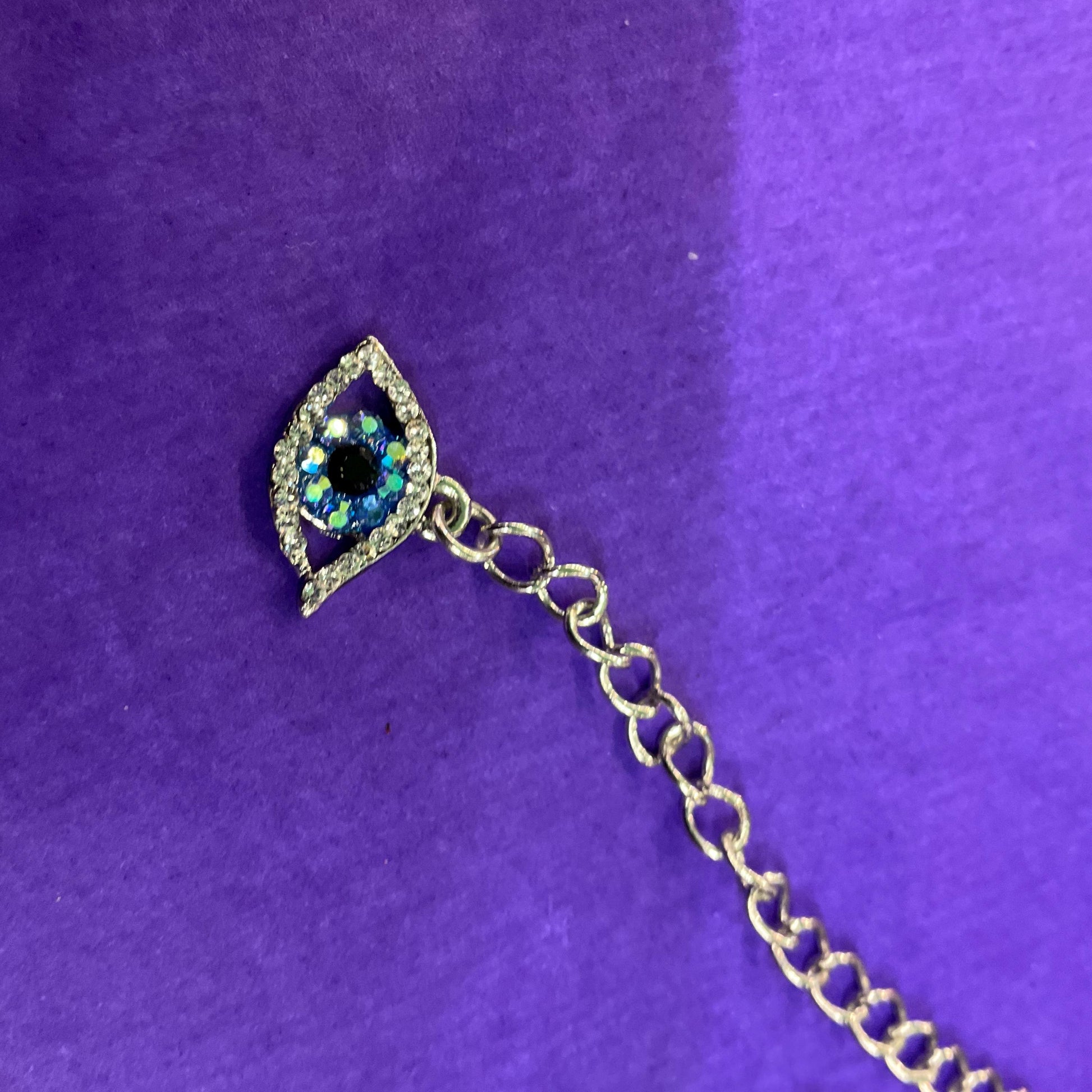 Vintage Butler and Wilson Crystal Eye Necklace, Silver Rhinestones with Blue Borealis and Black Crystals