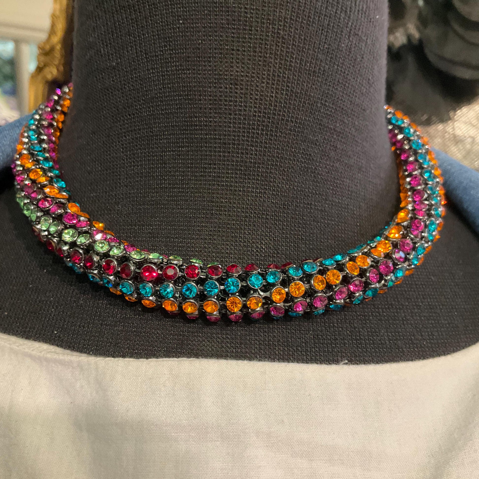 Vintage Butler and Wilson Rainbow Crystal Statement Rope Necklace , Multicoloured rhinestone crystals