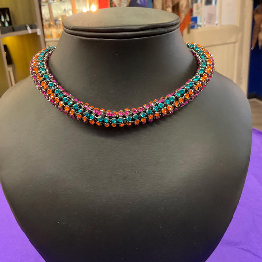Vintage Butler and Wilson Rainbow Crystal Statement Rope Necklace , Multicoloured rhinestone crystals