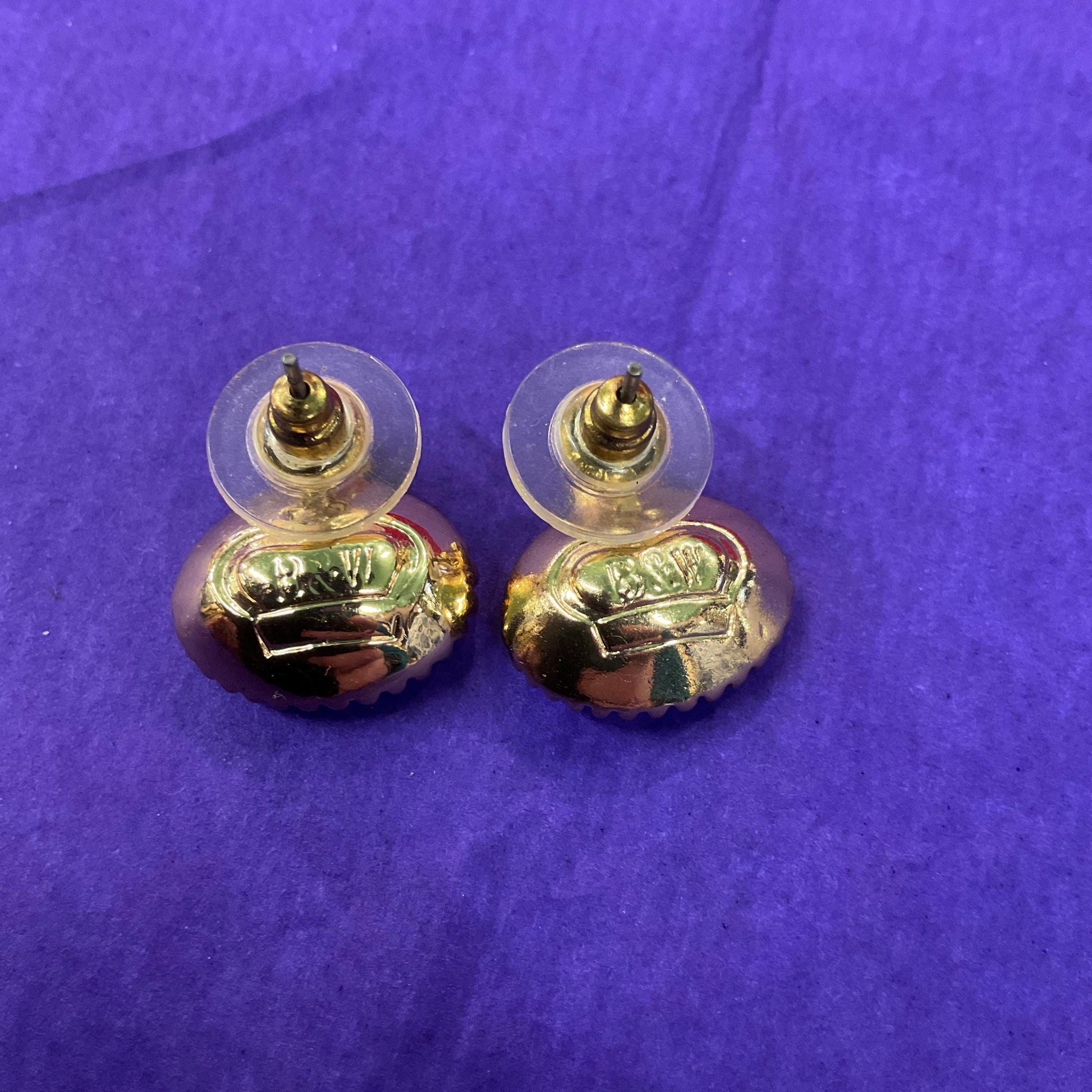 Vintage Butler and Wilson Lilac and Green Crystal stud Earrings, Gold tone with faceted oval crystals and rhinestones