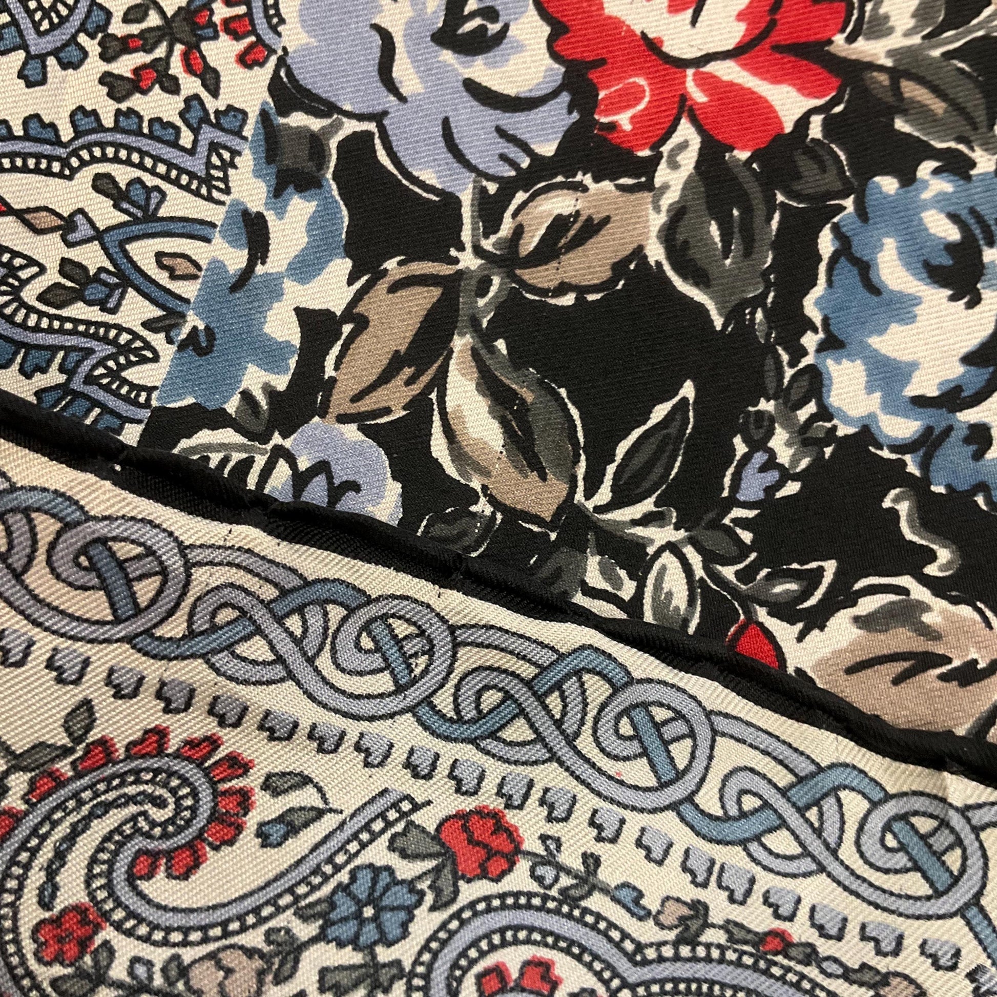 Vintage 1970s/80s LIBERTY OF LONDON Pure Silk Floral Scarf, Shades of Red, blue, beige and black