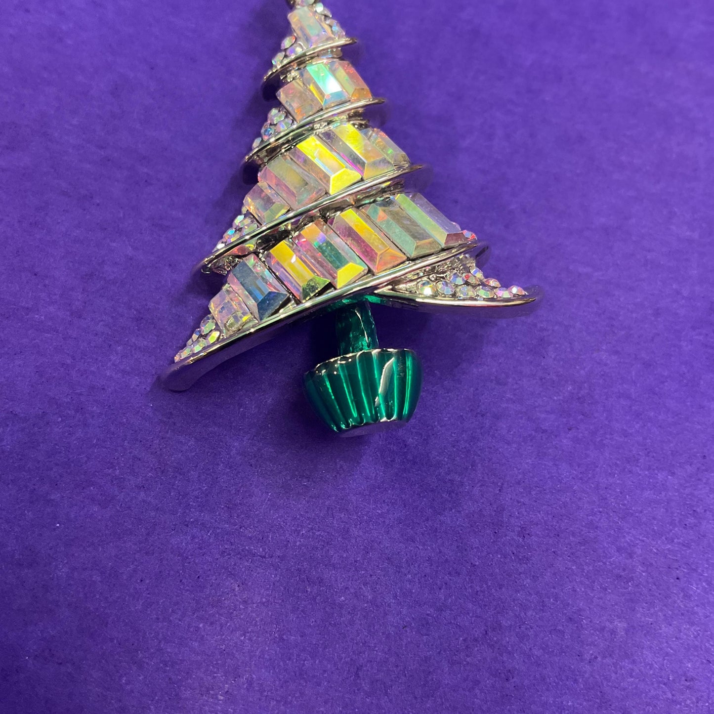 Vintage Butler and Wilson Festive Crystal Christmas Tree Brooch, uproar Borealis Baguette Crystals and Rhinestones
