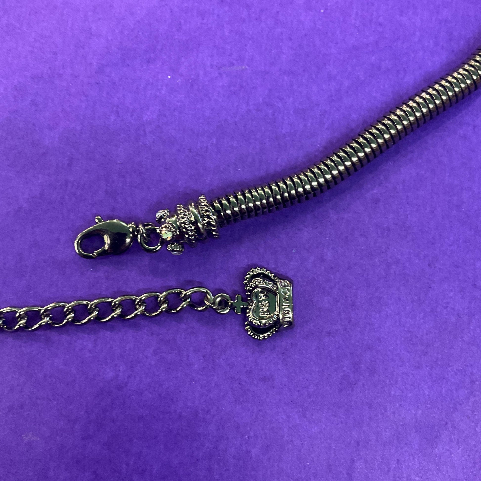 Vintage Butler and Wilson Dark Pewter Crystal Heart and Bow Necklace