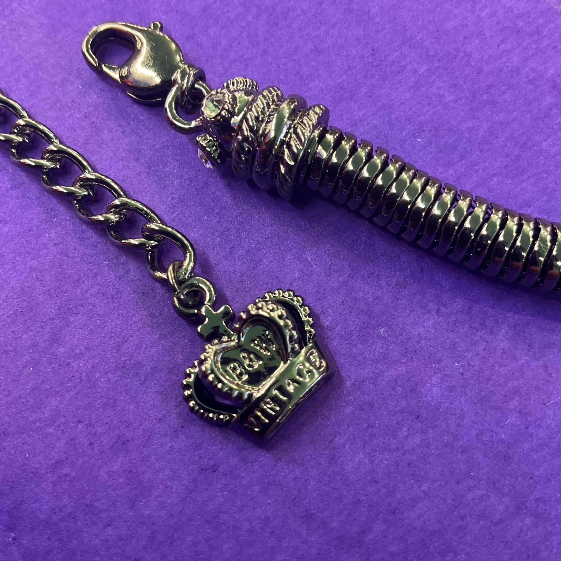 Vintage Butler and Wilson Dark Pewter Crystal Heart and Bow Necklace