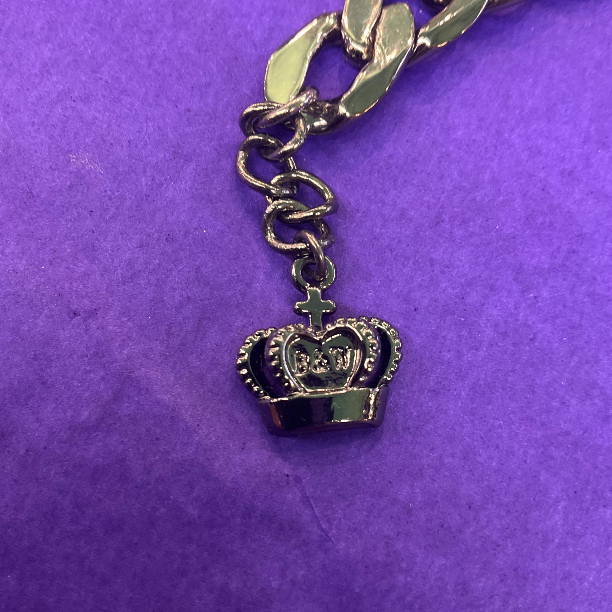 Vintage Butler and Wilson Crystal Gothic Stylised Cross Chain Bracelet, Dark Pewter Tone with Silver and Aurora Borealis Crystals