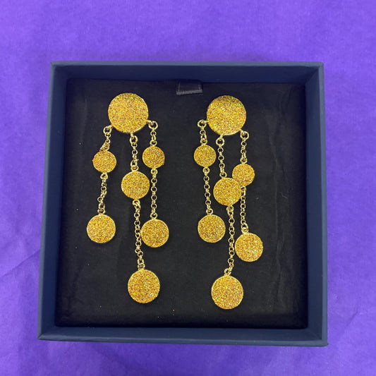 Vintage Butler and Wilson Gold Crystal Glitter Chandelier Drop Earrings, Gold Tone with Borealis Gold Glitter Enamel