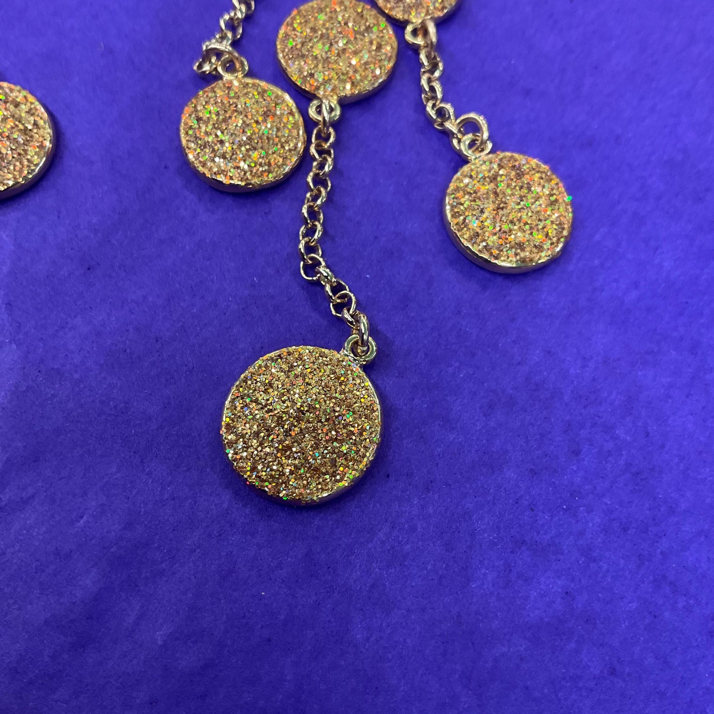 Vintage Butler and Wilson Gold Crystal Glitter Chandelier Drop Earrings, Gold Tone with Borealis Gold Glitter Enamel