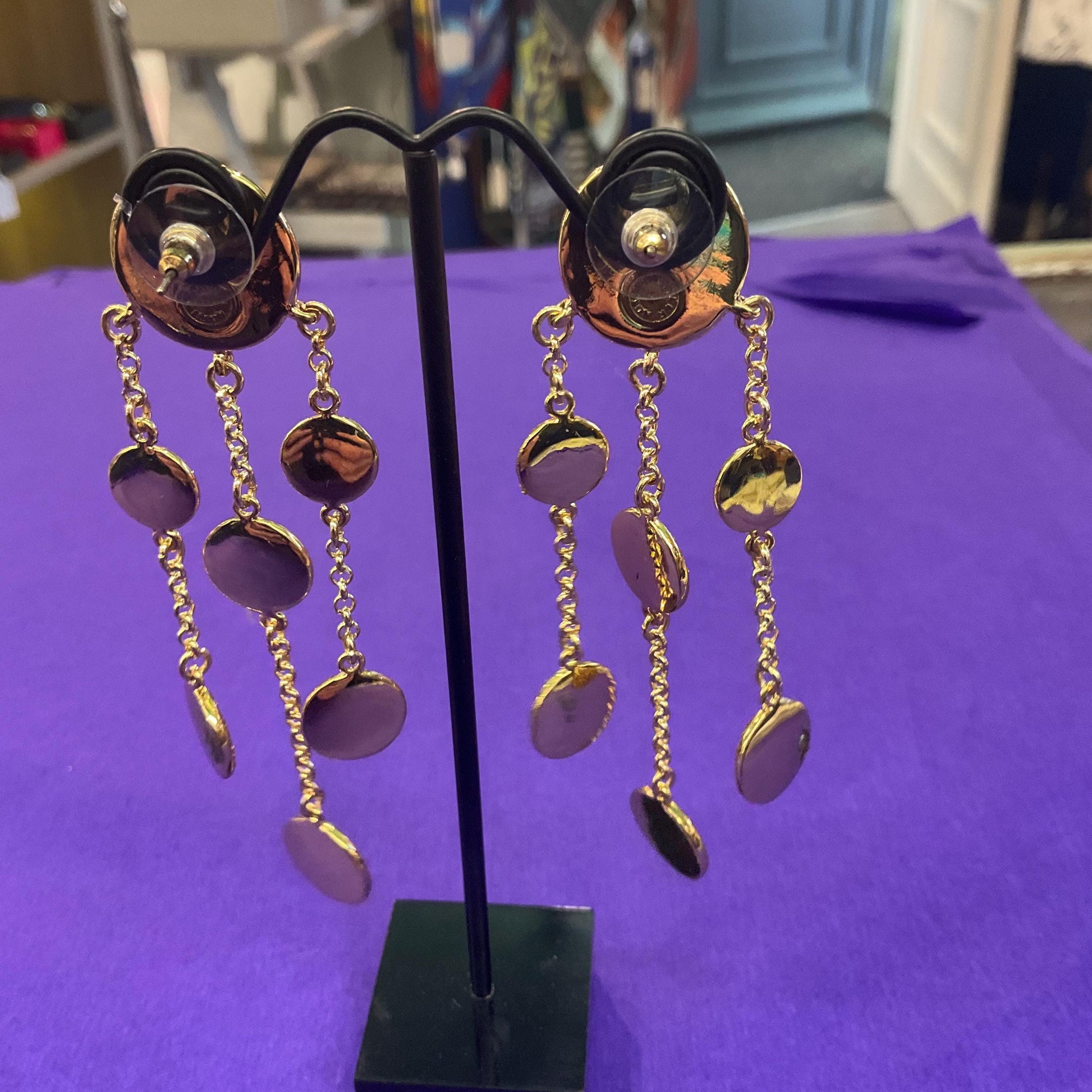 Vintage Butler and Wilson Gold Crystal Glitter Chandelier Drop Earrings, Gold Tone with Borealis Gold Glitter Enamel