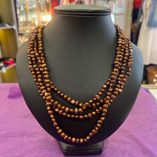 Vintage Ultra Long Flapper Length Copper/ Bronze Fresh Water Pearl Necklace.