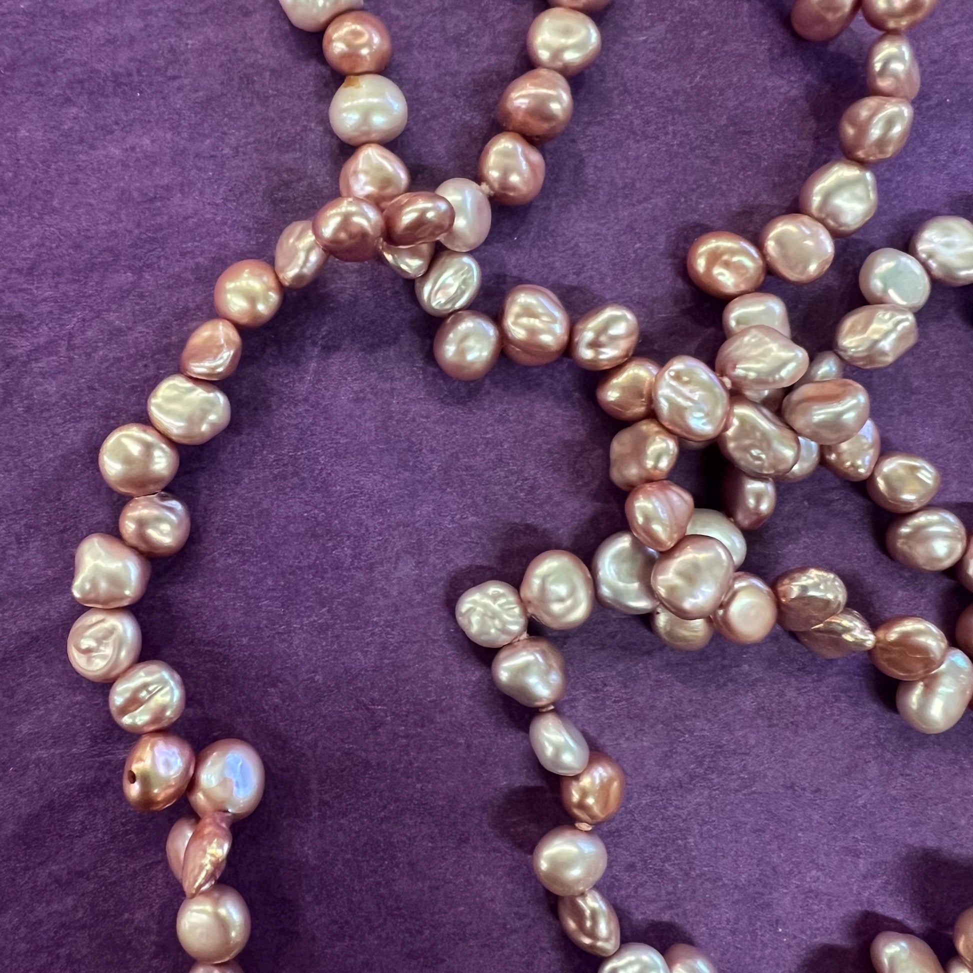 Vintage Flapper Length Pink Fresh Water Pearl Necklace , organic nugget shaped pearls