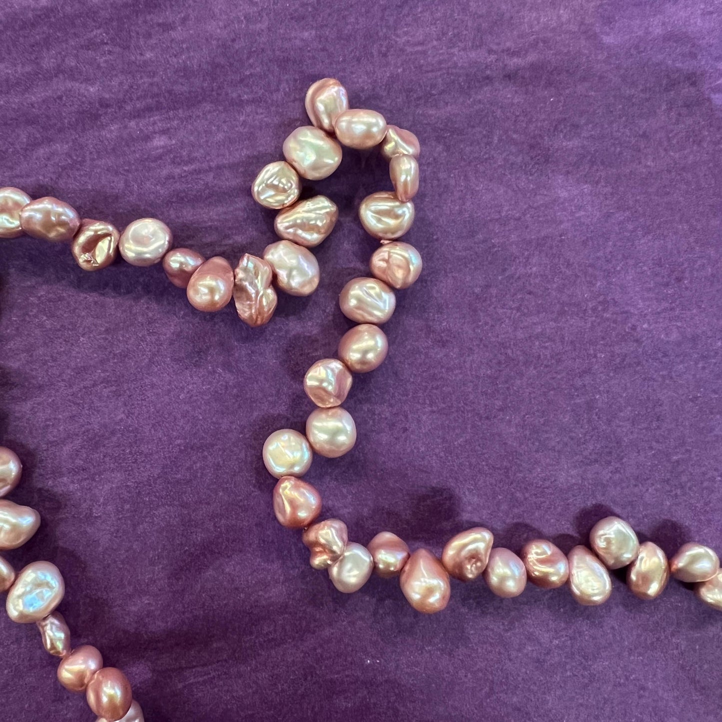Vintage Flapper Length Pink Fresh Water Pearl Necklace , organic nugget shaped pearls