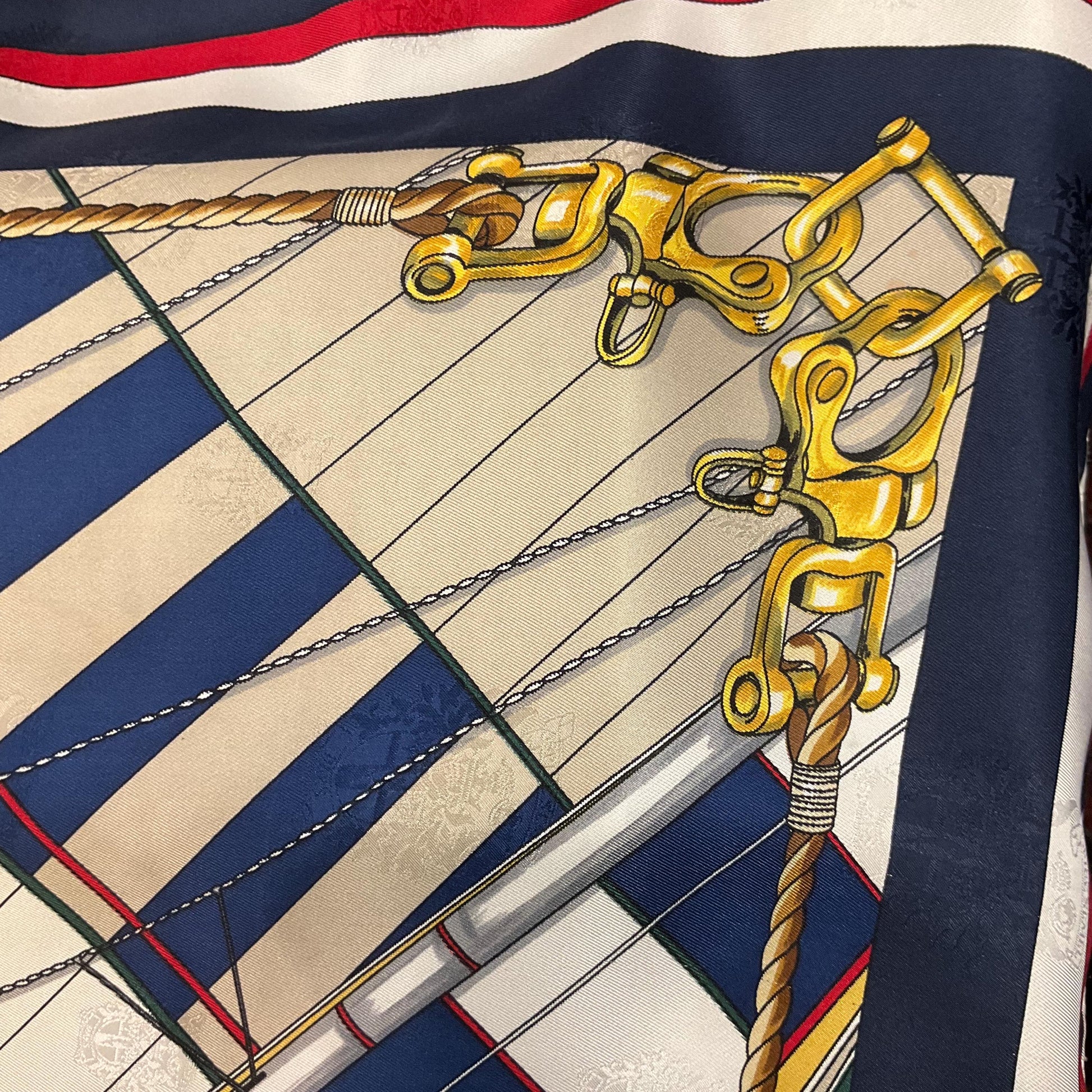 Vintage DAKS Signature Large Pure Silk Nautical Scarf in shades of Red, Green, Blue, Yellow, and Cream