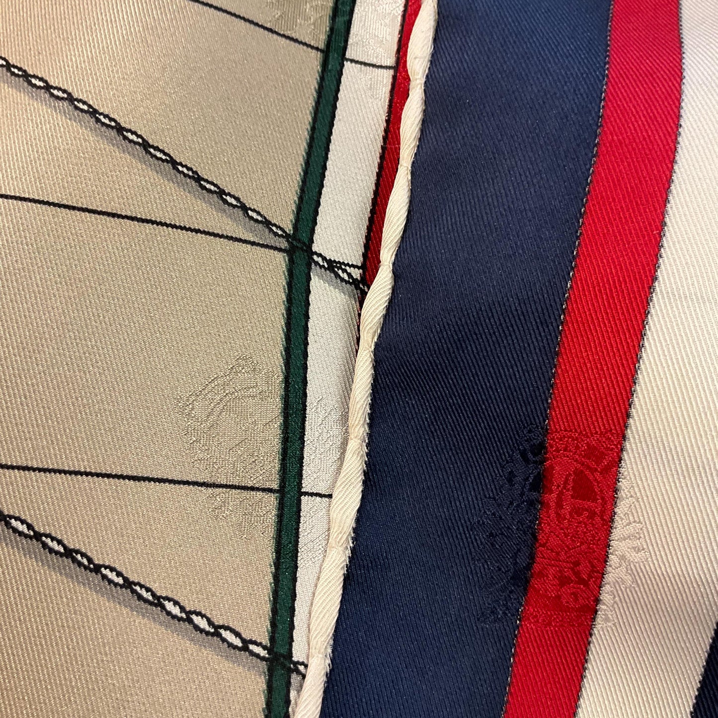 Vintage DAKS Signature Large Pure Silk Nautical Scarf in shades of Red, Green, Blue, Yellow, and Cream