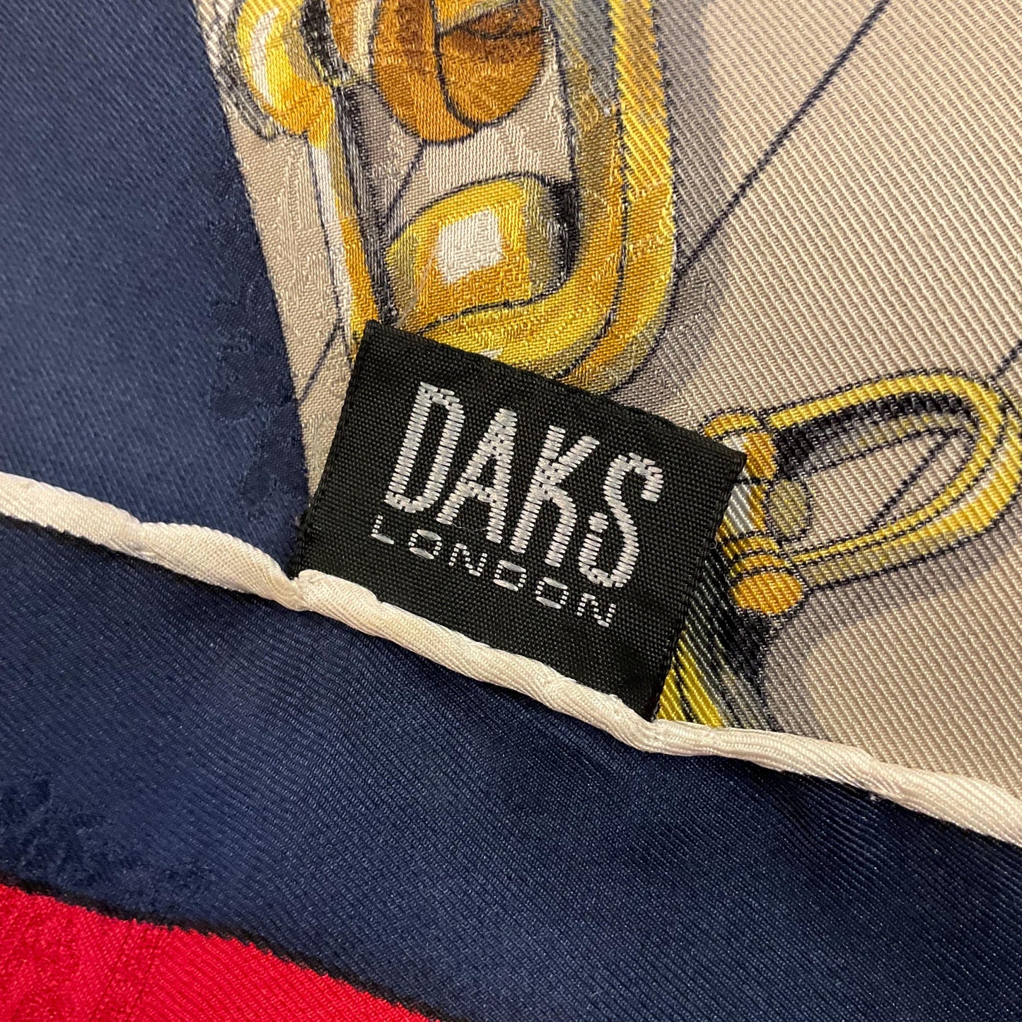 Vintage DAKS Signature Large Pure Silk Nautical Scarf in shades of Red, Green, Blue, Yellow, and Cream