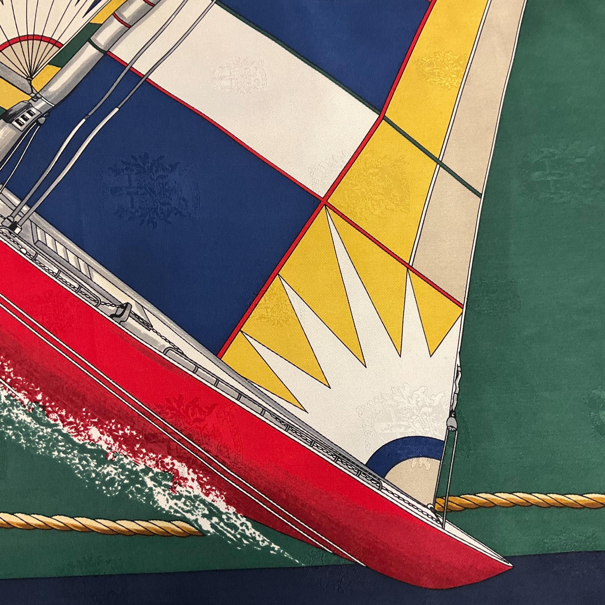 Vintage DAKS Signature Large Pure Silk Nautical Scarf in shades of Red, Green, Blue, Yellow, and Cream
