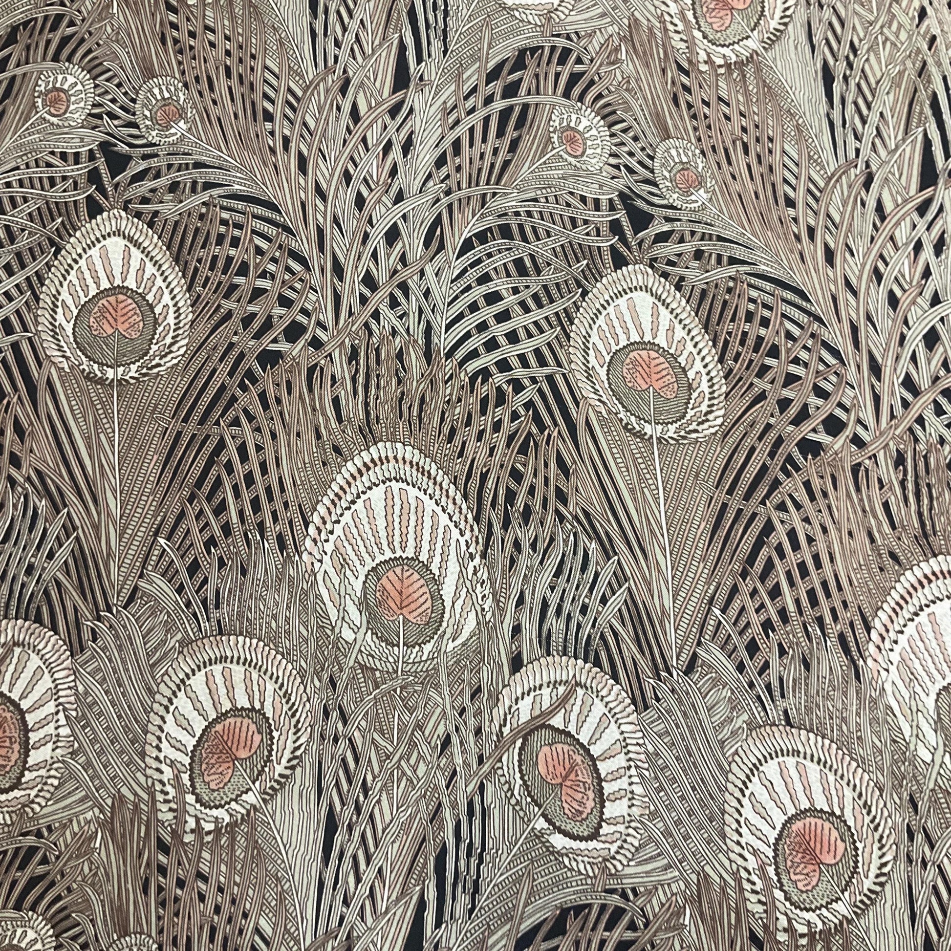 Vintage Liberty of London 1970s Large Pure Silk Hera Scarf, Peacock Feather Print in shades of beige , pink and brown