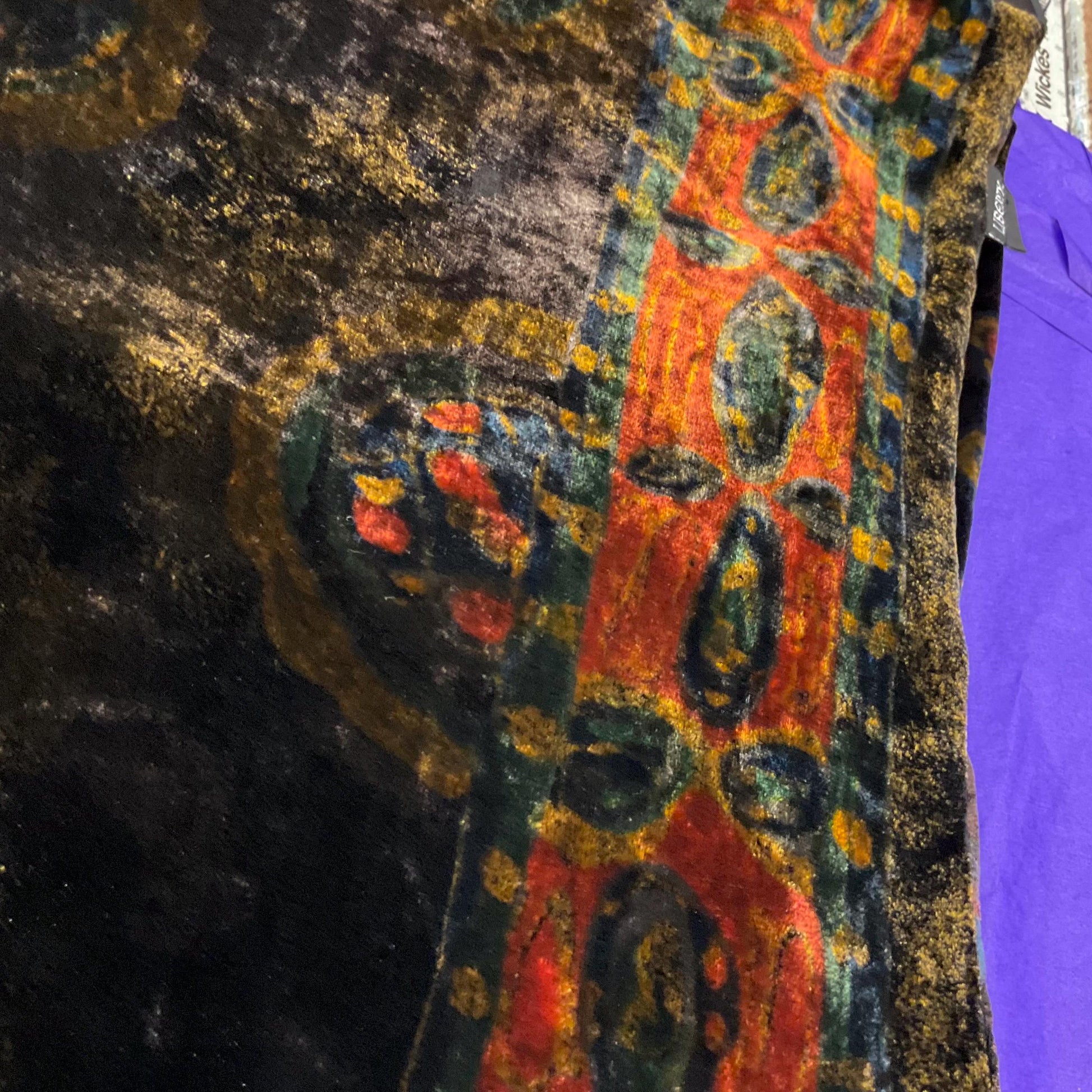 Vintage Liberty Large Silk Velvet Rectangular Shawl/ Evening Wrap, Double Sided with Peacock Feathers and Florals