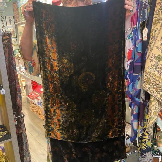 Vintage Liberty Large Silk Velvet Rectangular Shawl/ Evening Wrap, Double Sided with Peacock Feathers and Florals