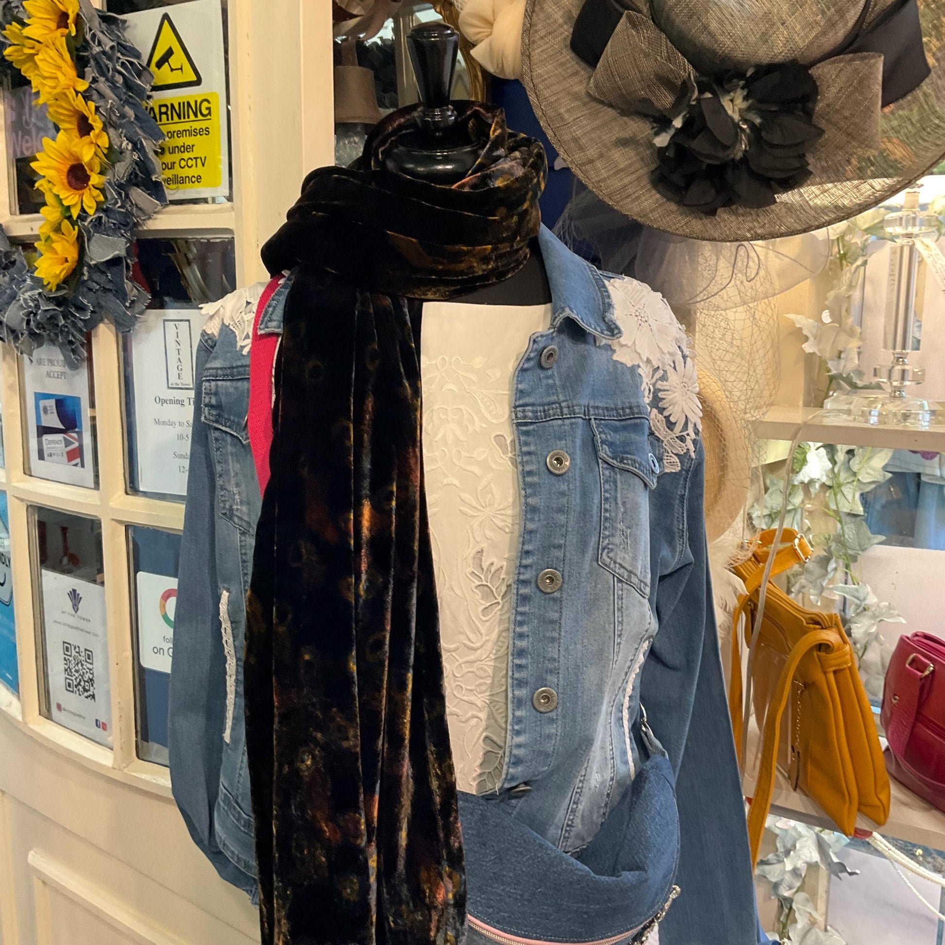 Vintage Liberty Large Silk Velvet Rectangular Shawl/ Evening Wrap, Double Sided with Peacock Feathers and Florals