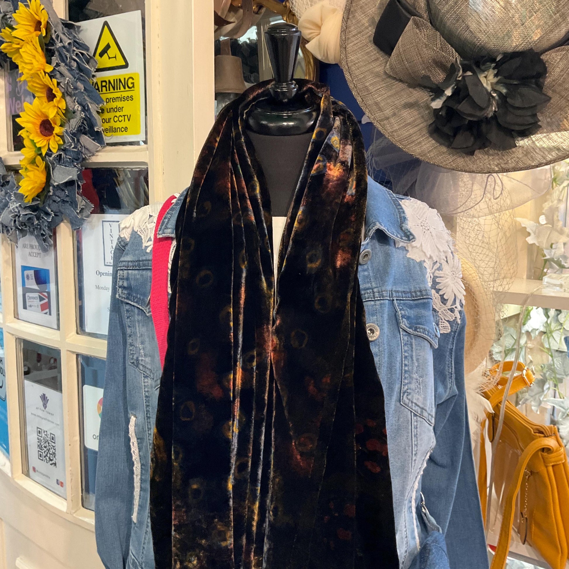 Vintage Liberty Large Silk Velvet Rectangular Shawl/ Evening Wrap, Double Sided with Peacock Feathers and Florals